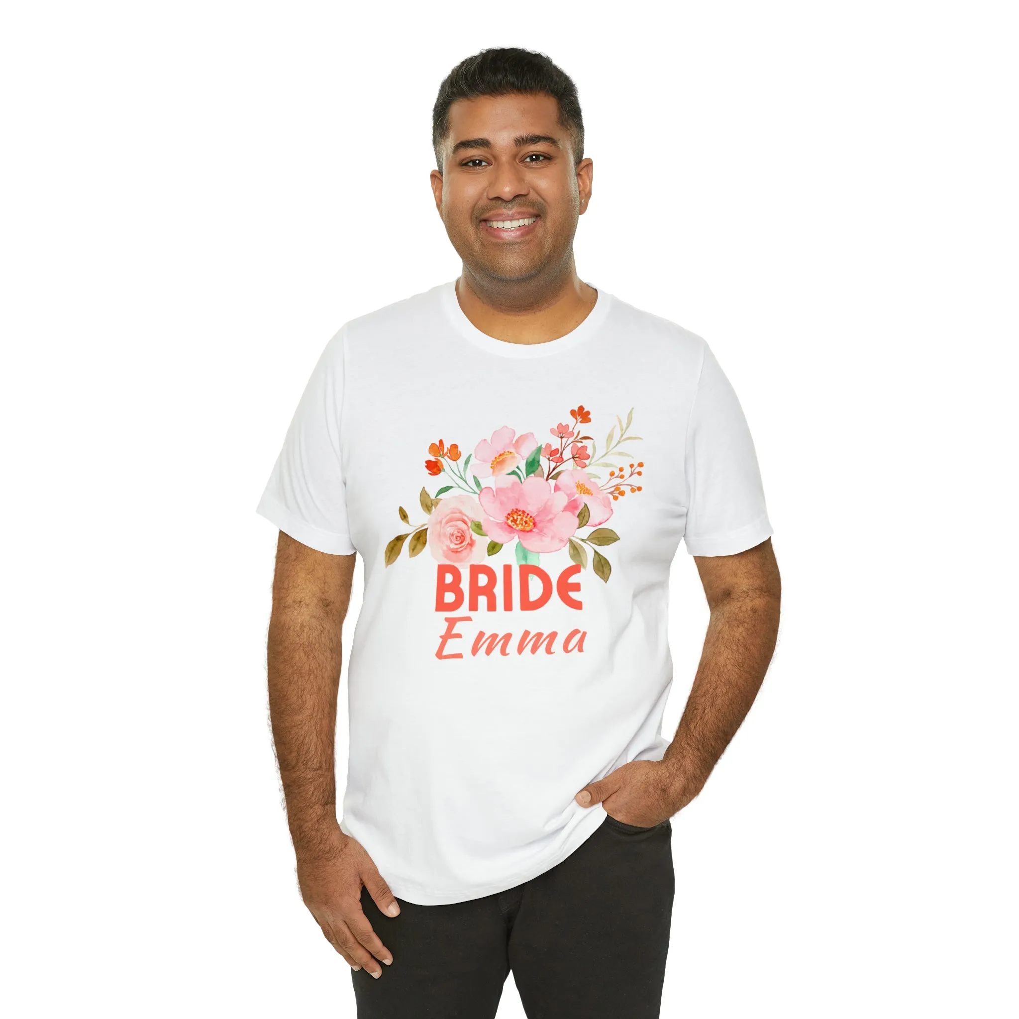 CUSTOM Bride Floral T-Shirt | Wedding Party Tee |  Bella Canvas 3001 Unisex |  Here Comes the Bride Short Sleeve Tshirt
