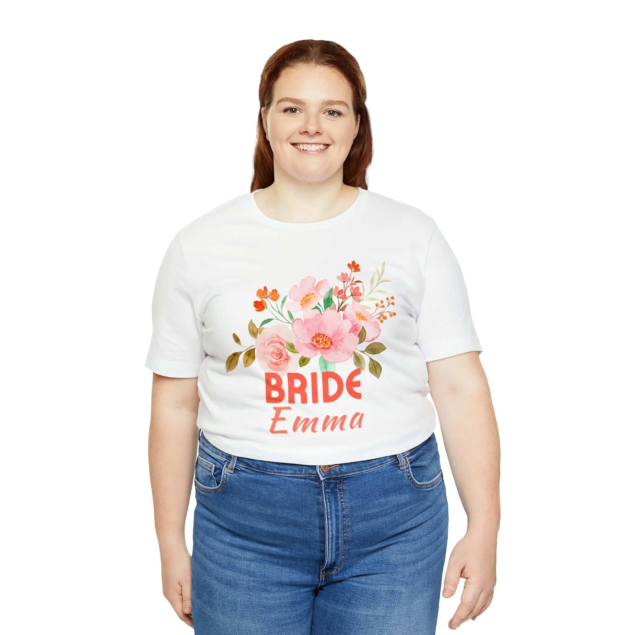 CUSTOM Bride Floral T-Shirt | Wedding Party Tee |  Bella Canvas 3001 Unisex |  Here Comes the Bride Short Sleeve Tshirt