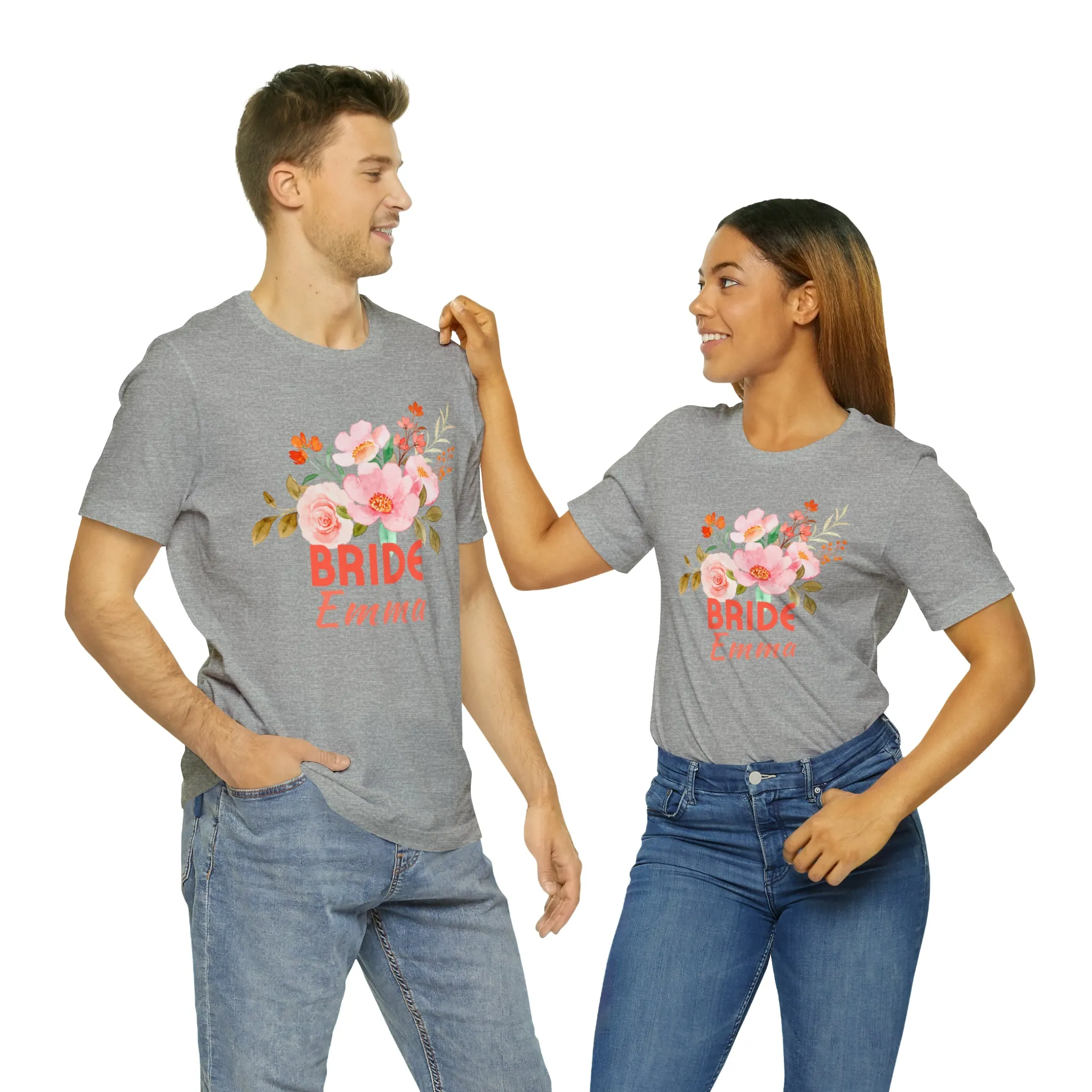 CUSTOM Bride Floral T-Shirt | Wedding Party Tee |  Bella Canvas 3001 Unisex |  Here Comes the Bride Short Sleeve Tshirt