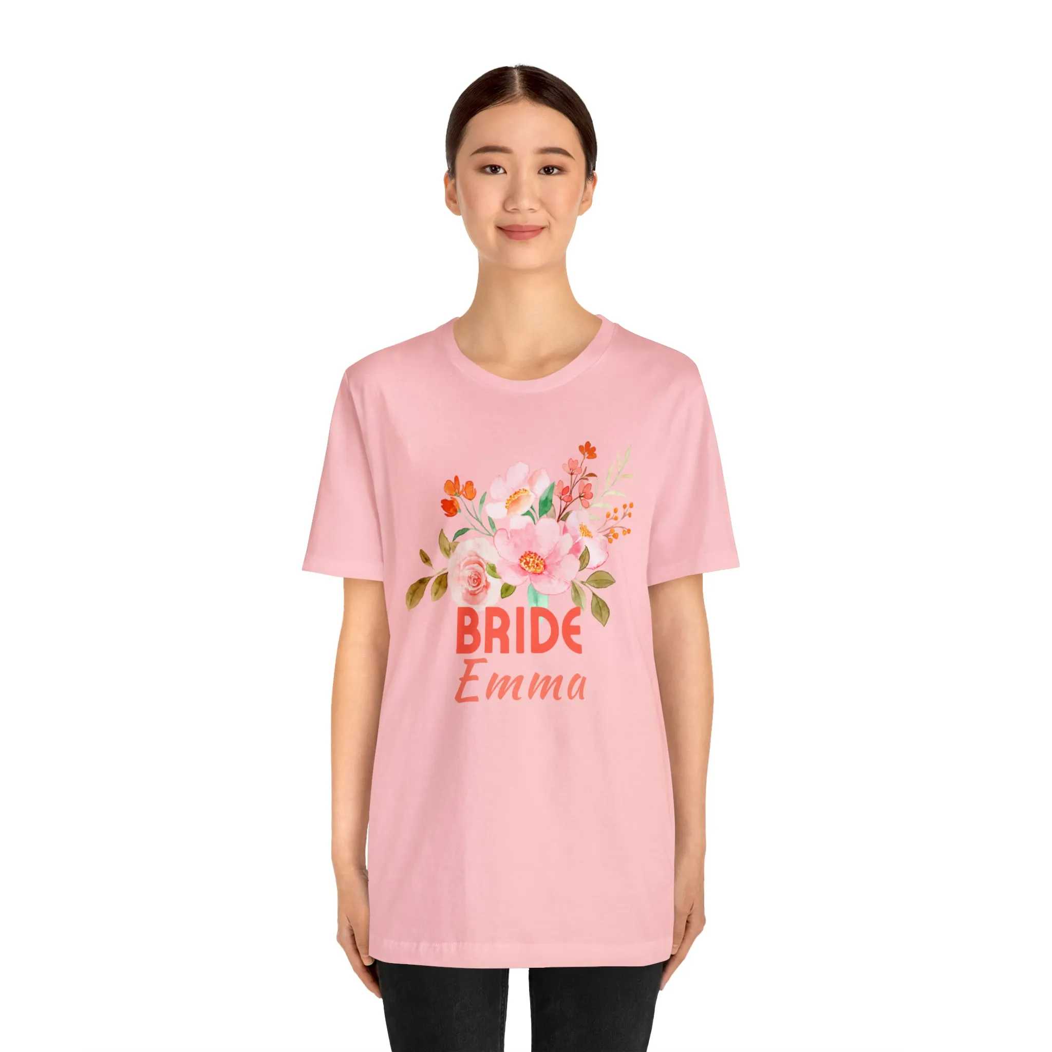 CUSTOM Bride Floral T-Shirt | Wedding Party Tee |  Bella Canvas 3001 Unisex |  Here Comes the Bride Short Sleeve Tshirt