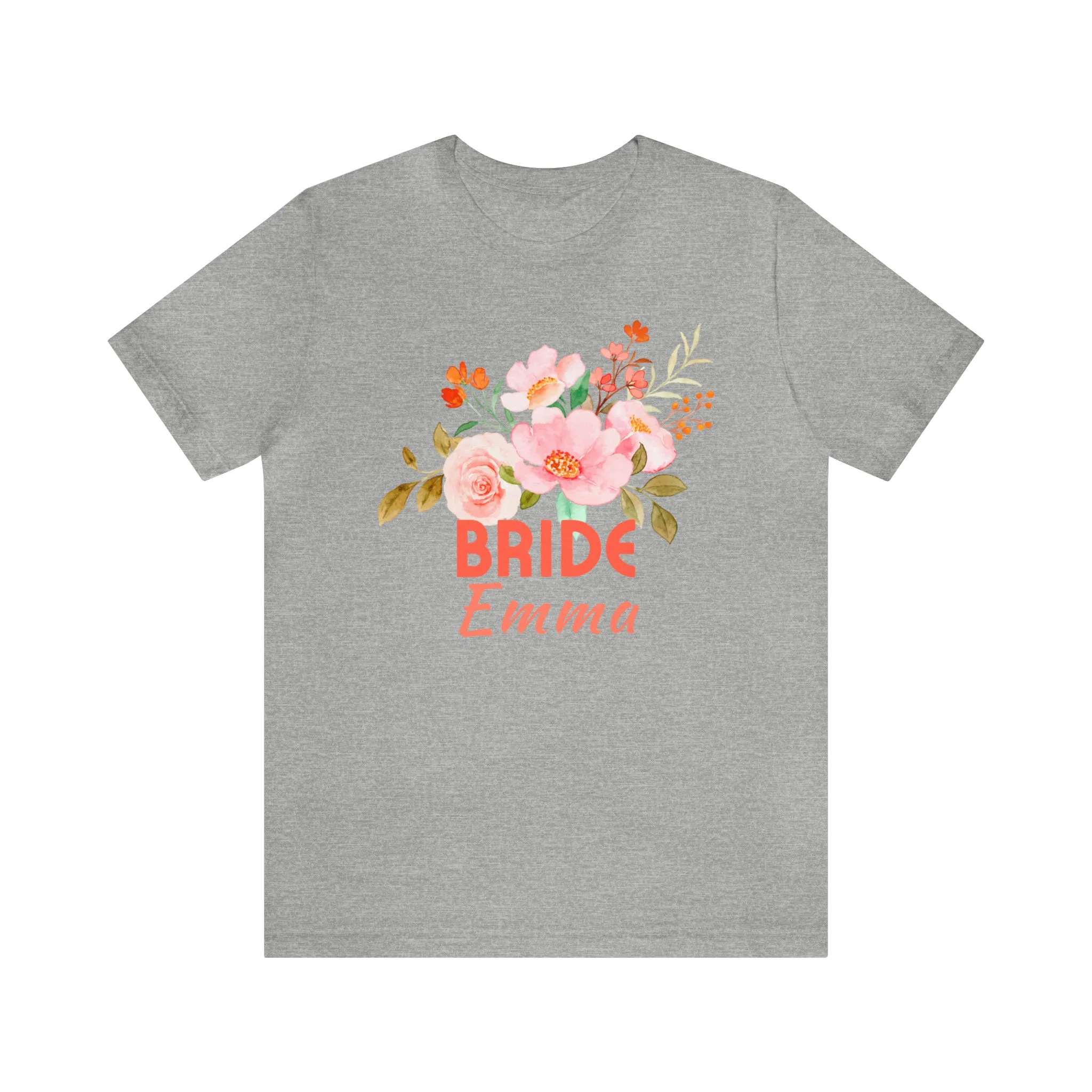 CUSTOM Bride Floral T-Shirt | Wedding Party Tee |  Bella Canvas 3001 Unisex |  Here Comes the Bride Short Sleeve Tshirt