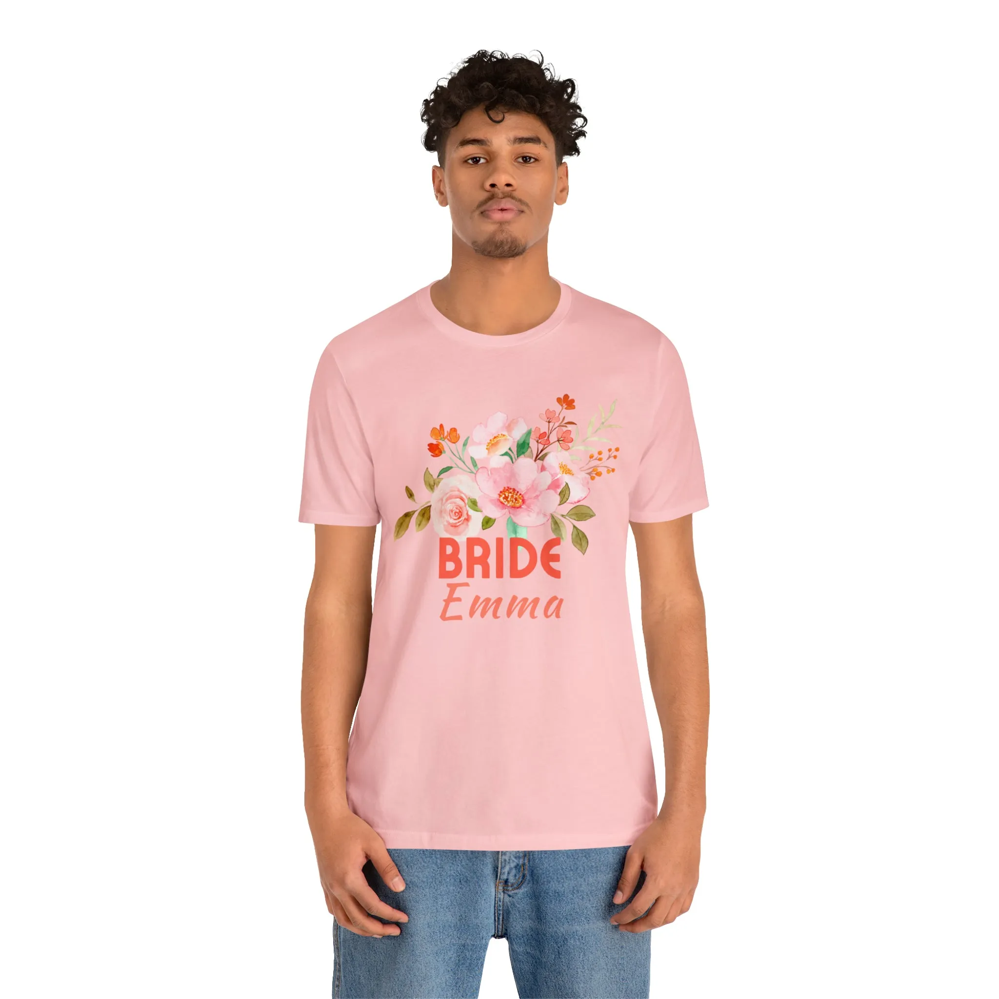 CUSTOM Bride Floral T-Shirt | Wedding Party Tee |  Bella Canvas 3001 Unisex |  Here Comes the Bride Short Sleeve Tshirt