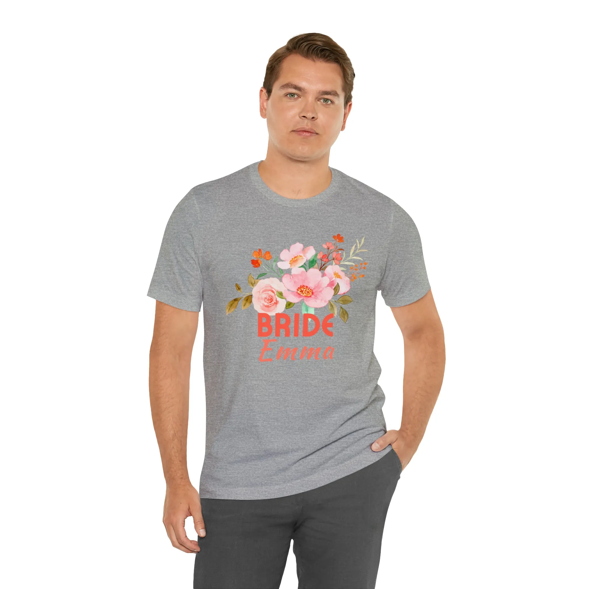 CUSTOM Bride Floral T-Shirt | Wedding Party Tee |  Bella Canvas 3001 Unisex |  Here Comes the Bride Short Sleeve Tshirt