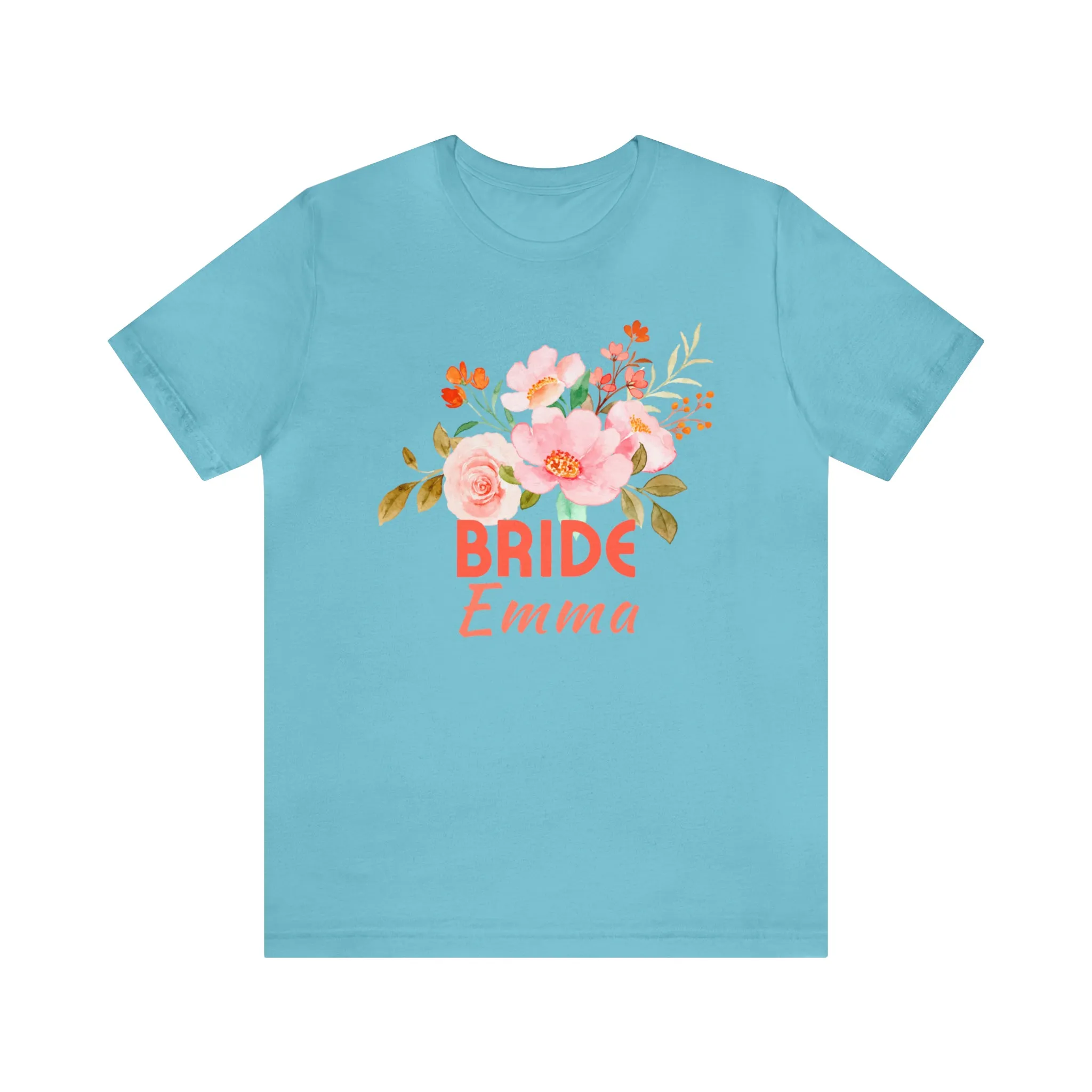 CUSTOM Bride Floral T-Shirt | Wedding Party Tee |  Bella Canvas 3001 Unisex |  Here Comes the Bride Short Sleeve Tshirt