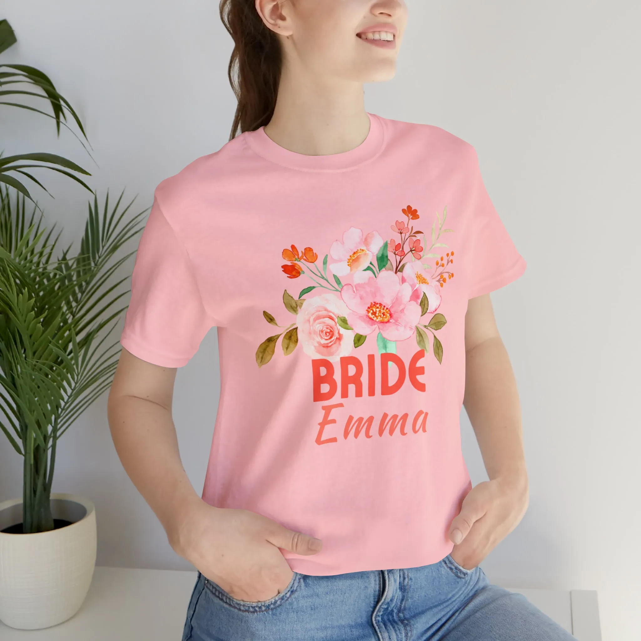 CUSTOM Bride Floral T-Shirt | Wedding Party Tee |  Bella Canvas 3001 Unisex |  Here Comes the Bride Short Sleeve Tshirt