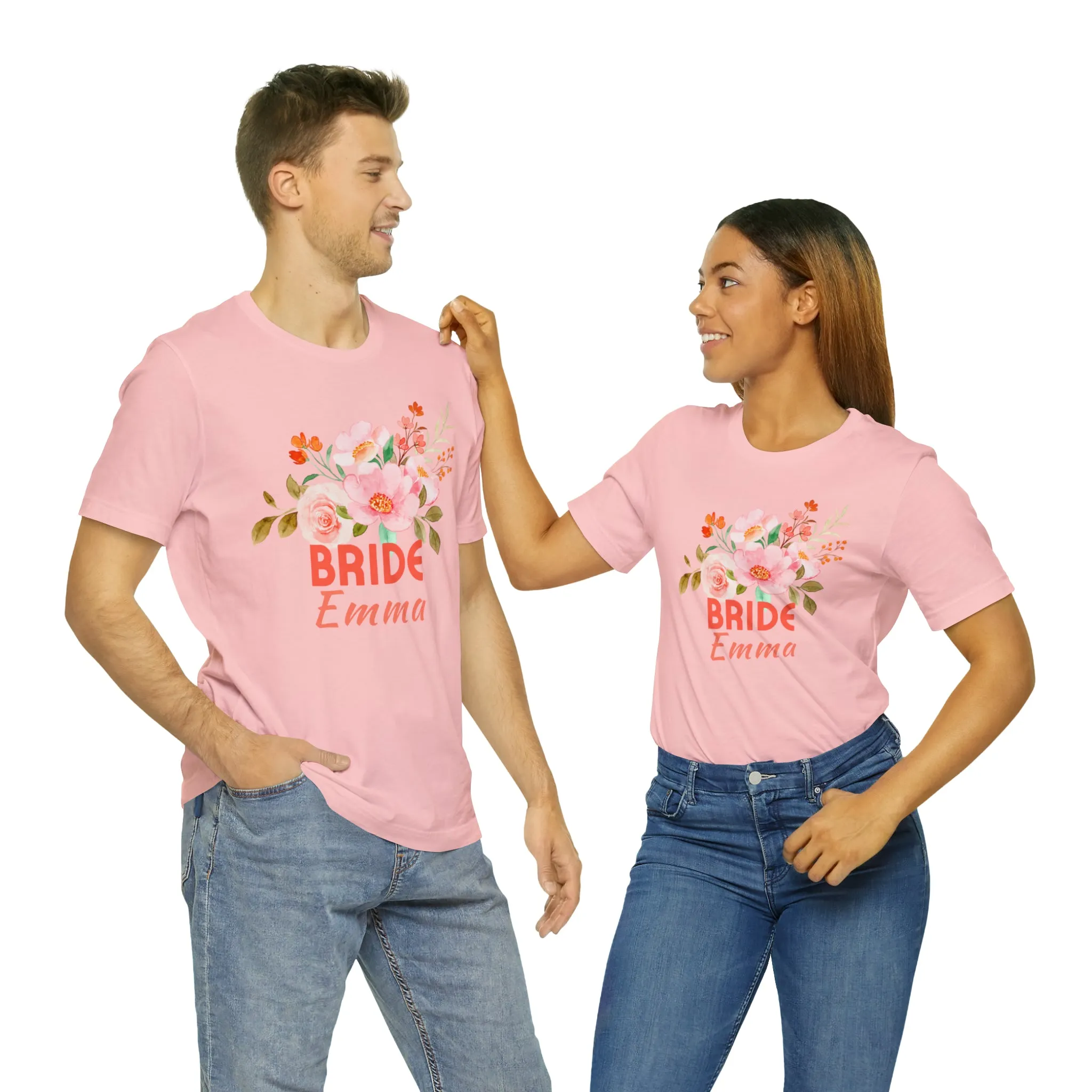 CUSTOM Bride Floral T-Shirt | Wedding Party Tee |  Bella Canvas 3001 Unisex |  Here Comes the Bride Short Sleeve Tshirt