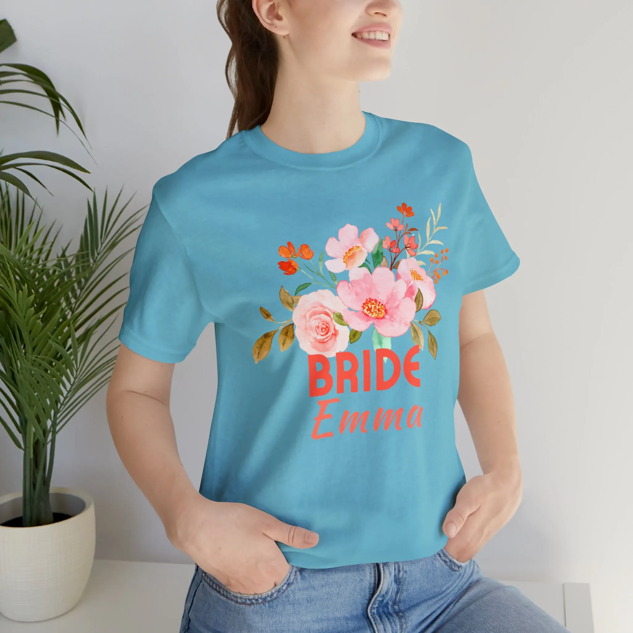 CUSTOM Bride Floral T-Shirt | Wedding Party Tee |  Bella Canvas 3001 Unisex |  Here Comes the Bride Short Sleeve Tshirt