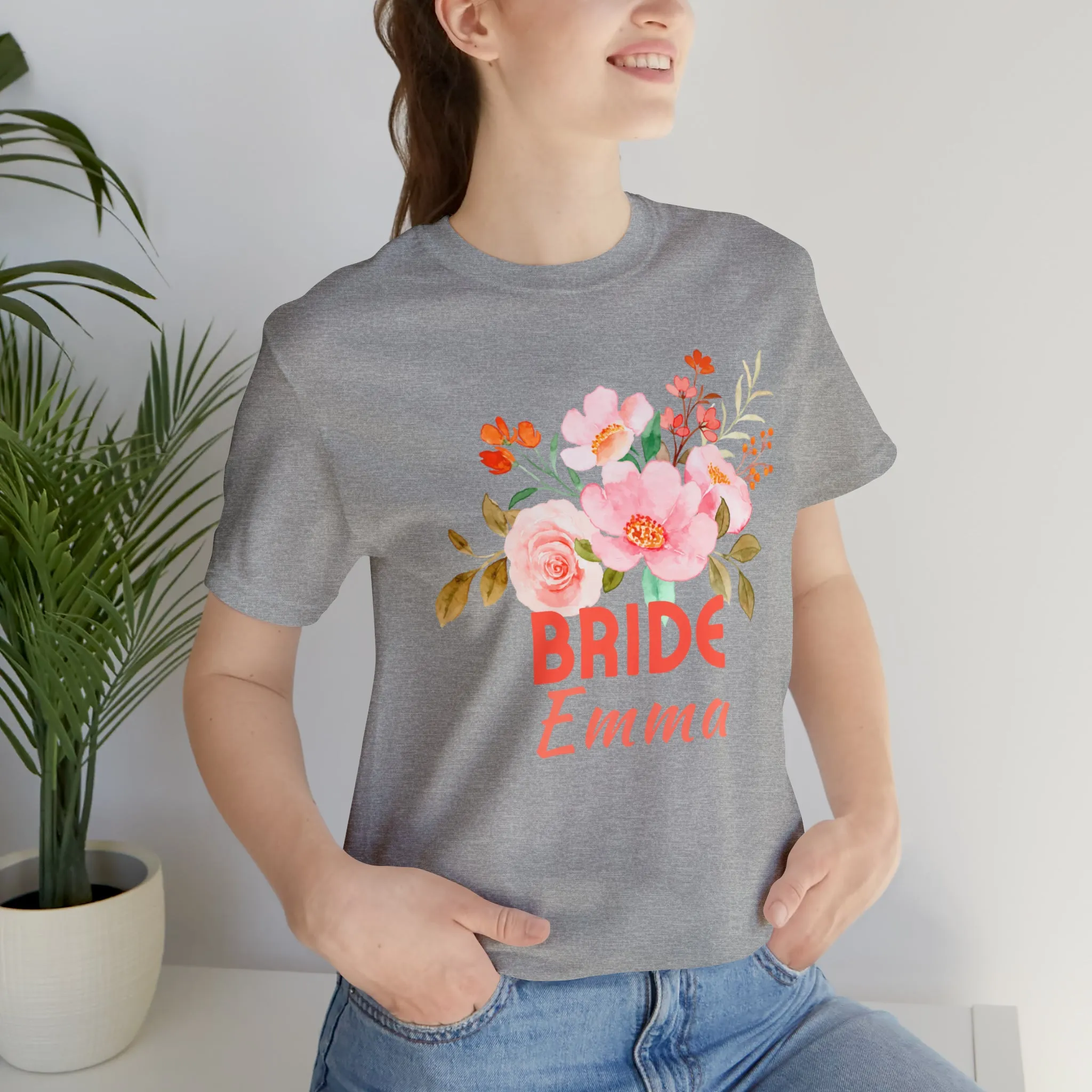 CUSTOM Bride Floral T-Shirt | Wedding Party Tee |  Bella Canvas 3001 Unisex |  Here Comes the Bride Short Sleeve Tshirt