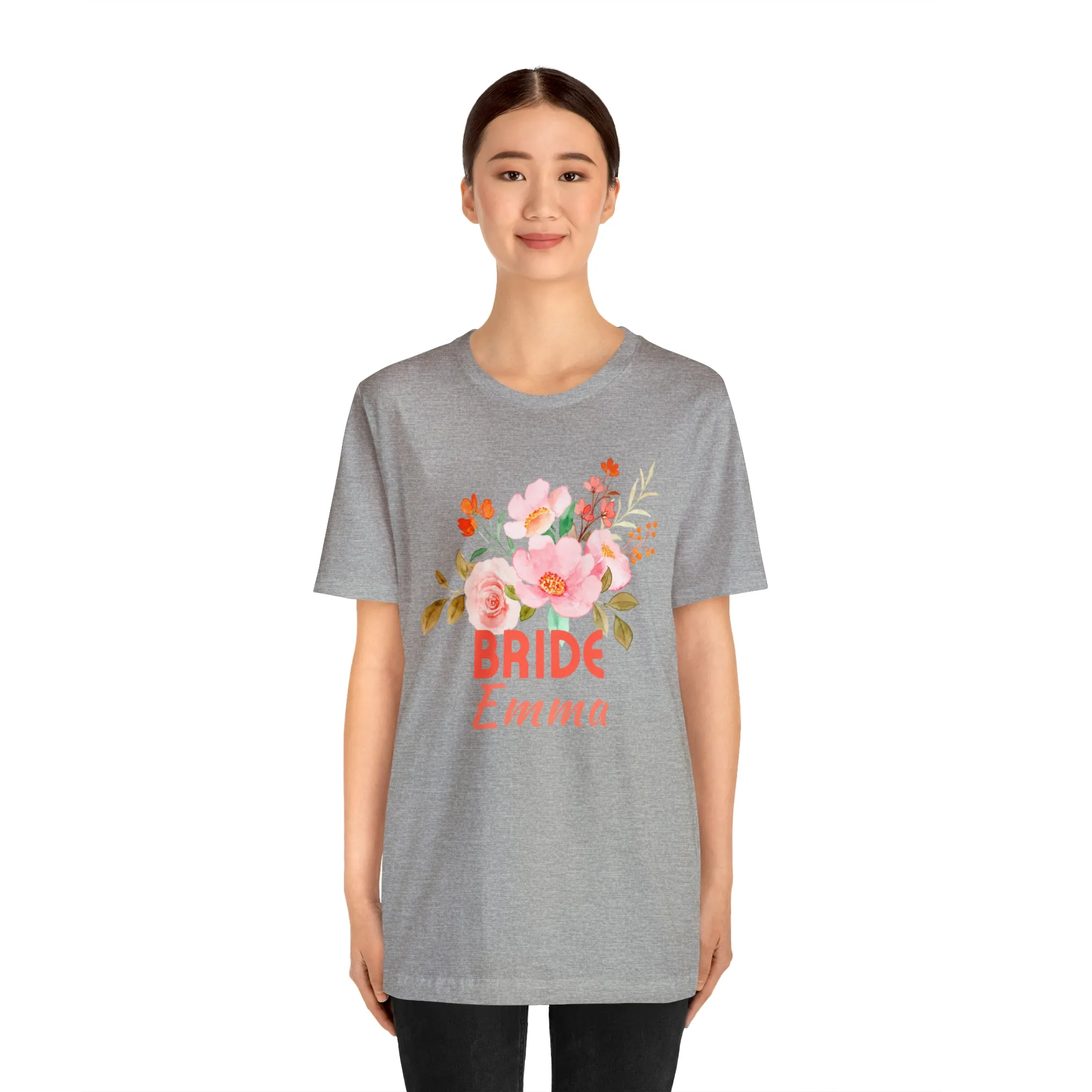 CUSTOM Bride Floral T-Shirt | Wedding Party Tee |  Bella Canvas 3001 Unisex |  Here Comes the Bride Short Sleeve Tshirt