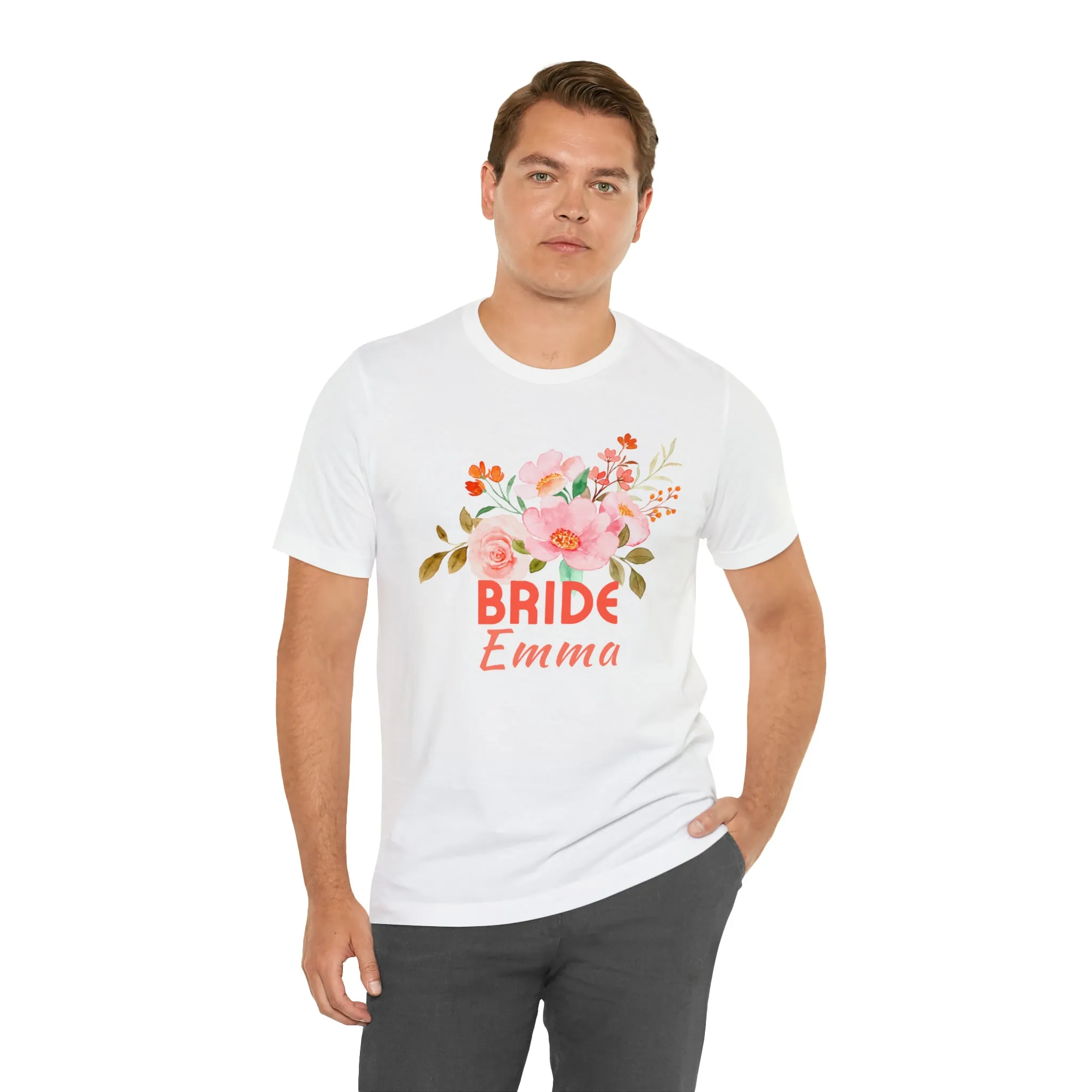 CUSTOM Bride Floral T-Shirt | Wedding Party Tee |  Bella Canvas 3001 Unisex |  Here Comes the Bride Short Sleeve Tshirt