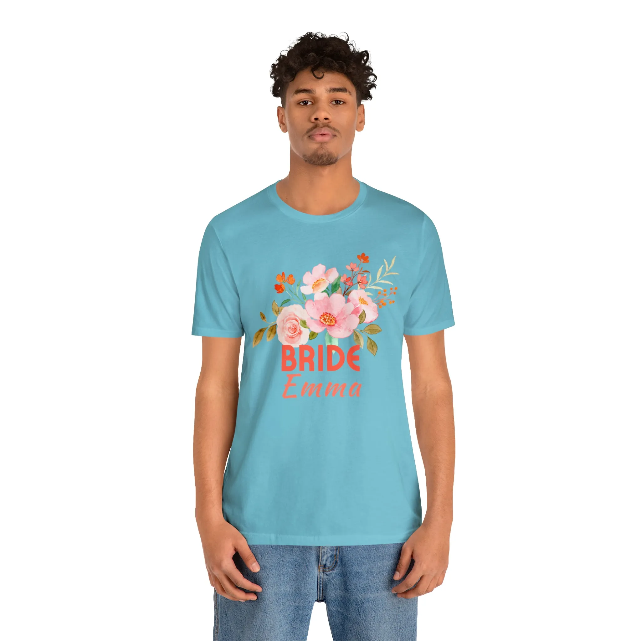 CUSTOM Bride Floral T-Shirt | Wedding Party Tee |  Bella Canvas 3001 Unisex |  Here Comes the Bride Short Sleeve Tshirt