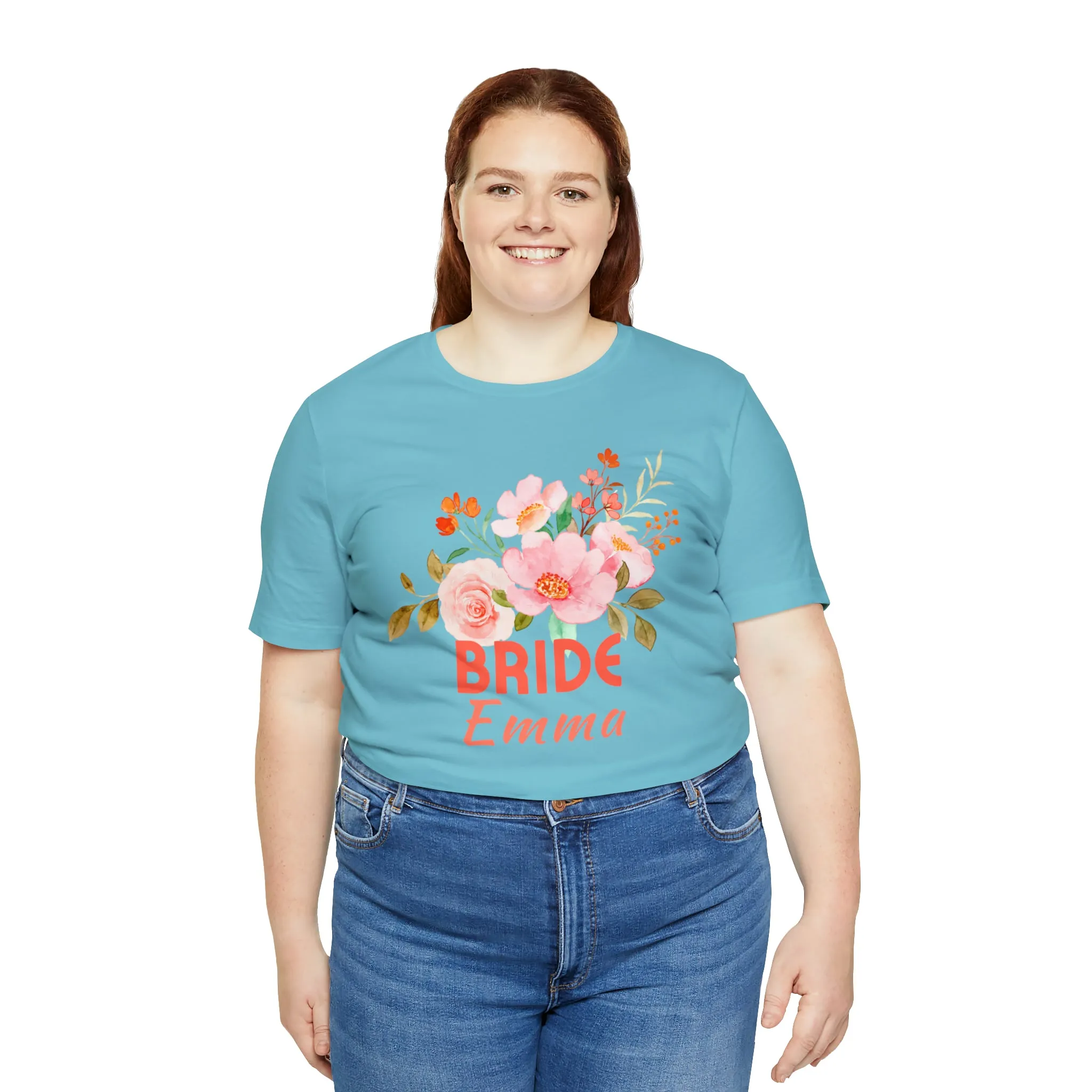 CUSTOM Bride Floral T-Shirt | Wedding Party Tee |  Bella Canvas 3001 Unisex |  Here Comes the Bride Short Sleeve Tshirt