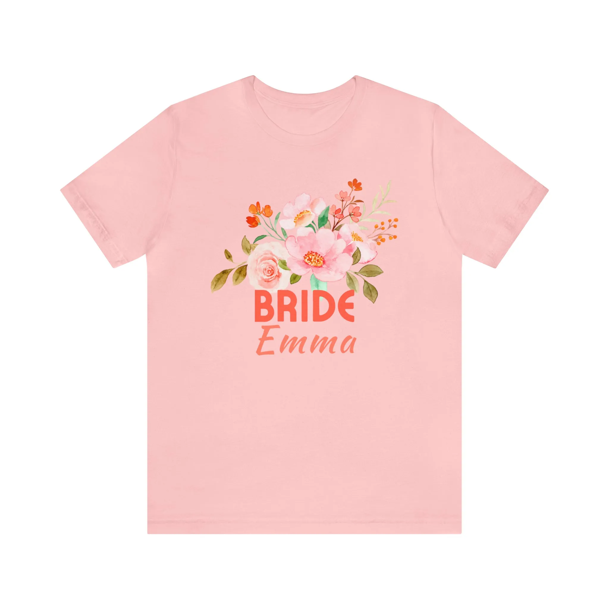 CUSTOM Bride Floral T-Shirt | Wedding Party Tee |  Bella Canvas 3001 Unisex |  Here Comes the Bride Short Sleeve Tshirt