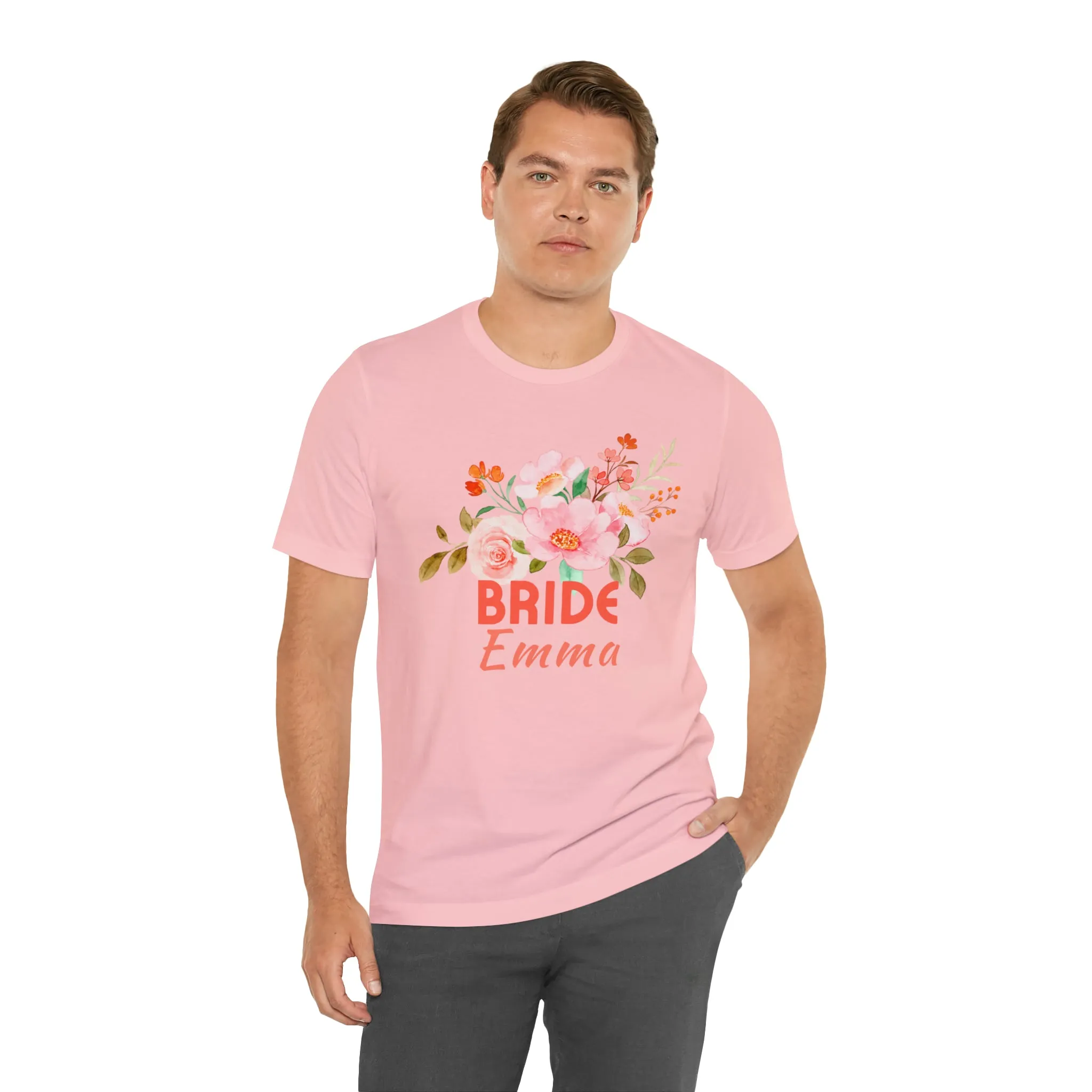 CUSTOM Bride Floral T-Shirt | Wedding Party Tee |  Bella Canvas 3001 Unisex |  Here Comes the Bride Short Sleeve Tshirt
