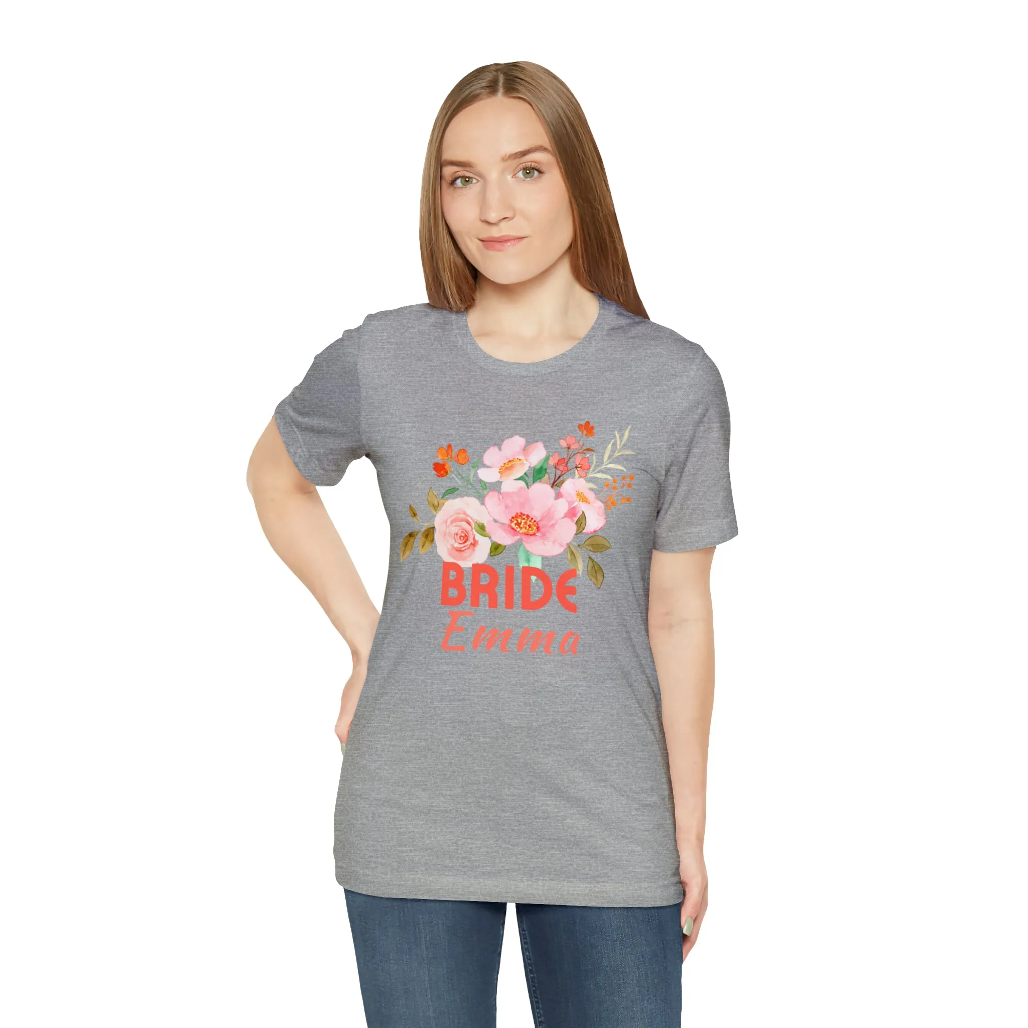 CUSTOM Bride Floral T-Shirt | Wedding Party Tee |  Bella Canvas 3001 Unisex |  Here Comes the Bride Short Sleeve Tshirt