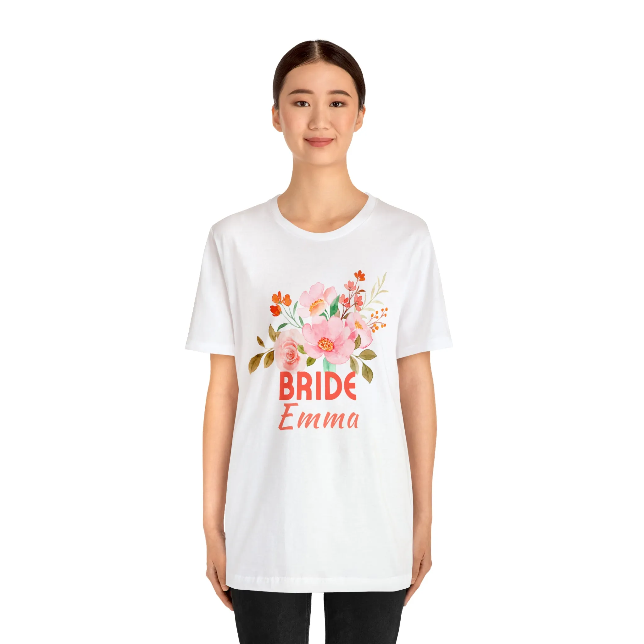 CUSTOM Bride Floral T-Shirt | Wedding Party Tee |  Bella Canvas 3001 Unisex |  Here Comes the Bride Short Sleeve Tshirt