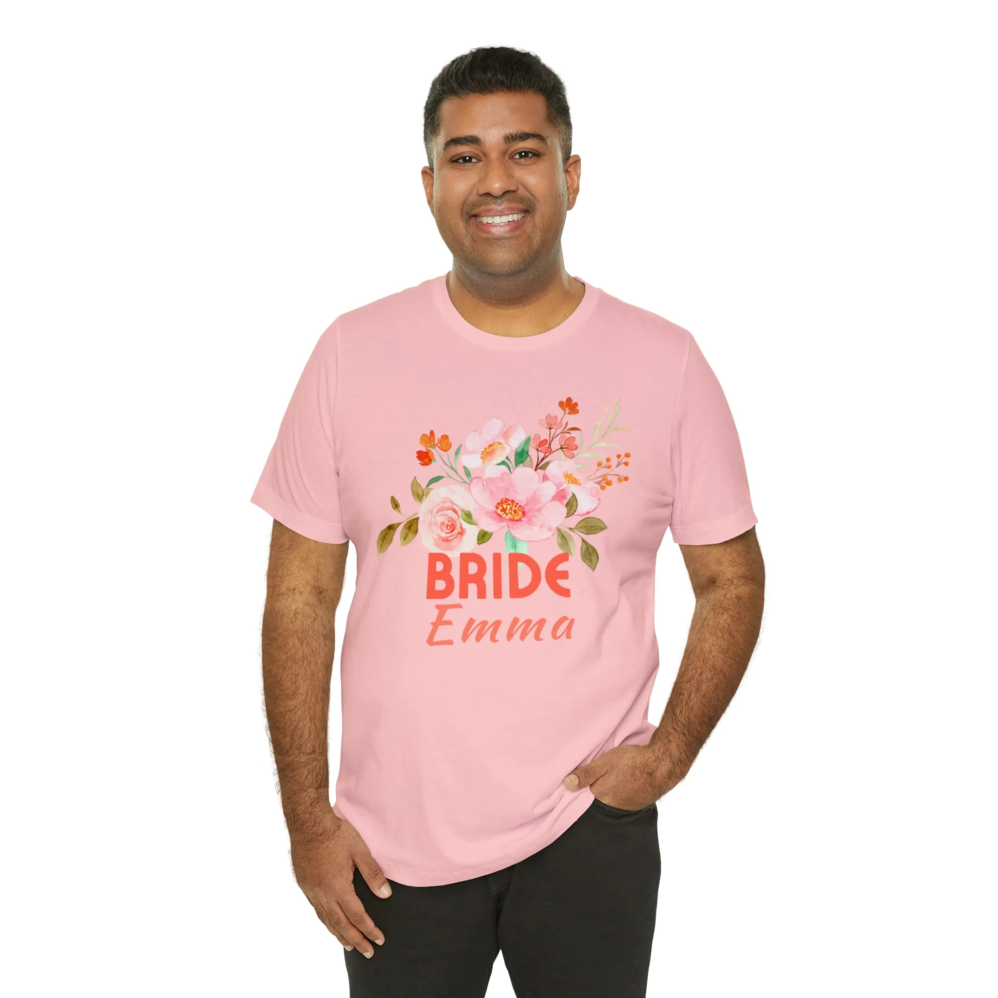 CUSTOM Bride Floral T-Shirt | Wedding Party Tee |  Bella Canvas 3001 Unisex |  Here Comes the Bride Short Sleeve Tshirt