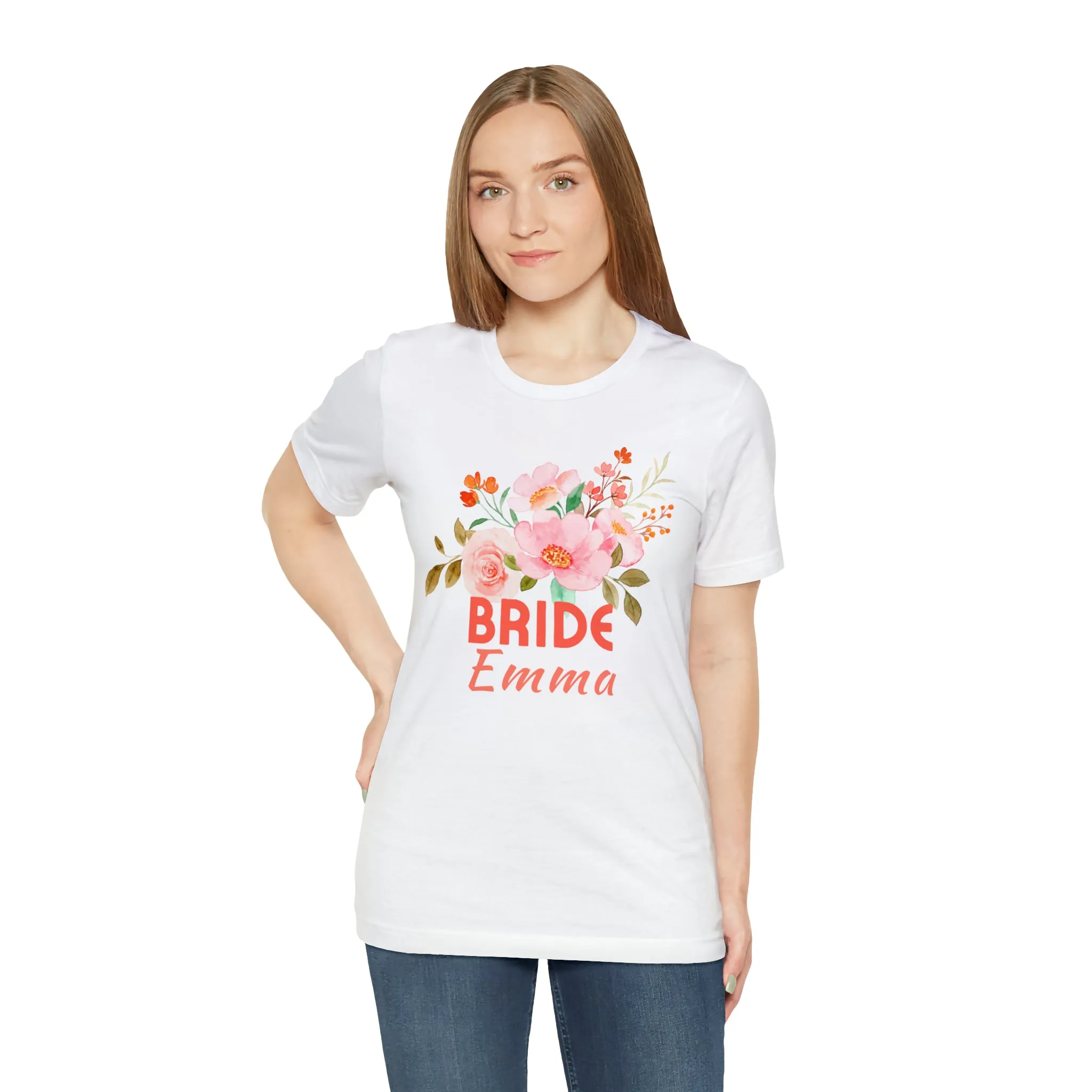 CUSTOM Bride Floral T-Shirt | Wedding Party Tee |  Bella Canvas 3001 Unisex |  Here Comes the Bride Short Sleeve Tshirt
