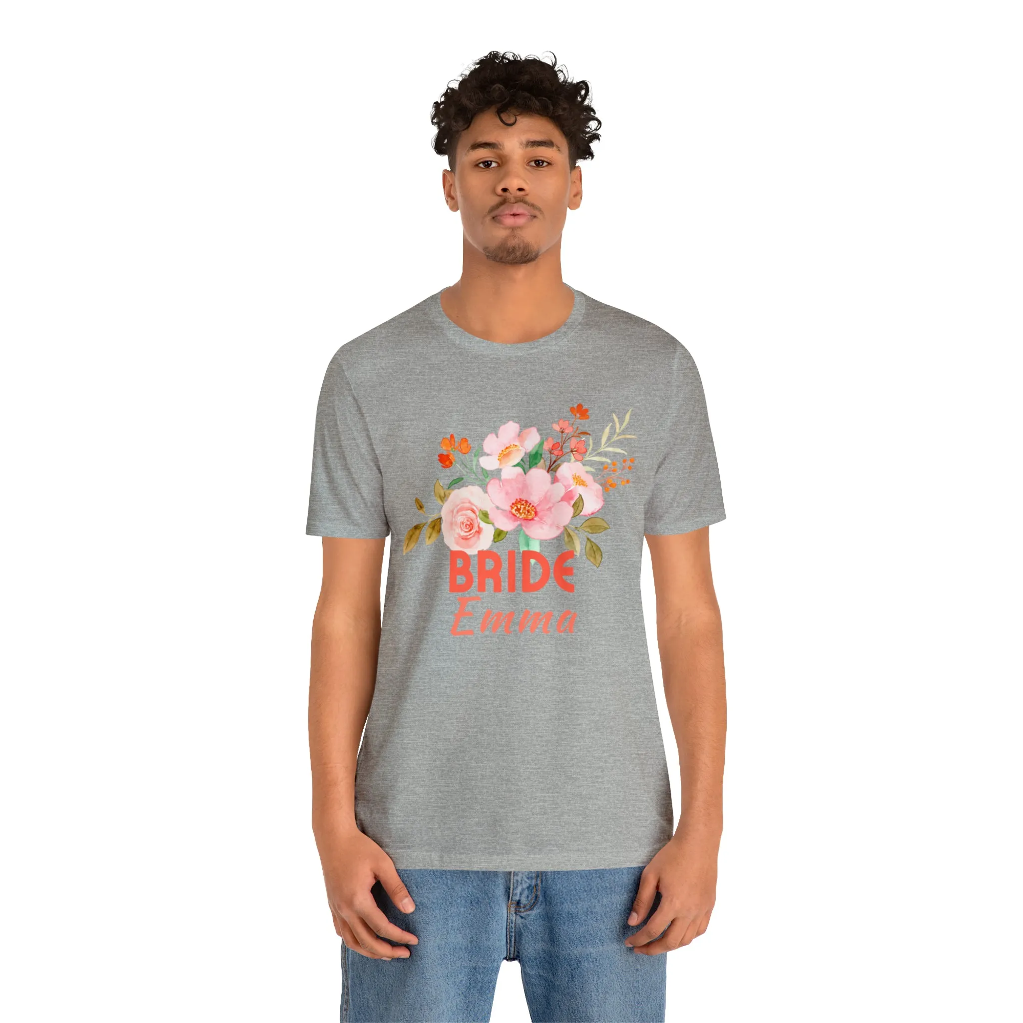 CUSTOM Bride Floral T-Shirt | Wedding Party Tee |  Bella Canvas 3001 Unisex |  Here Comes the Bride Short Sleeve Tshirt