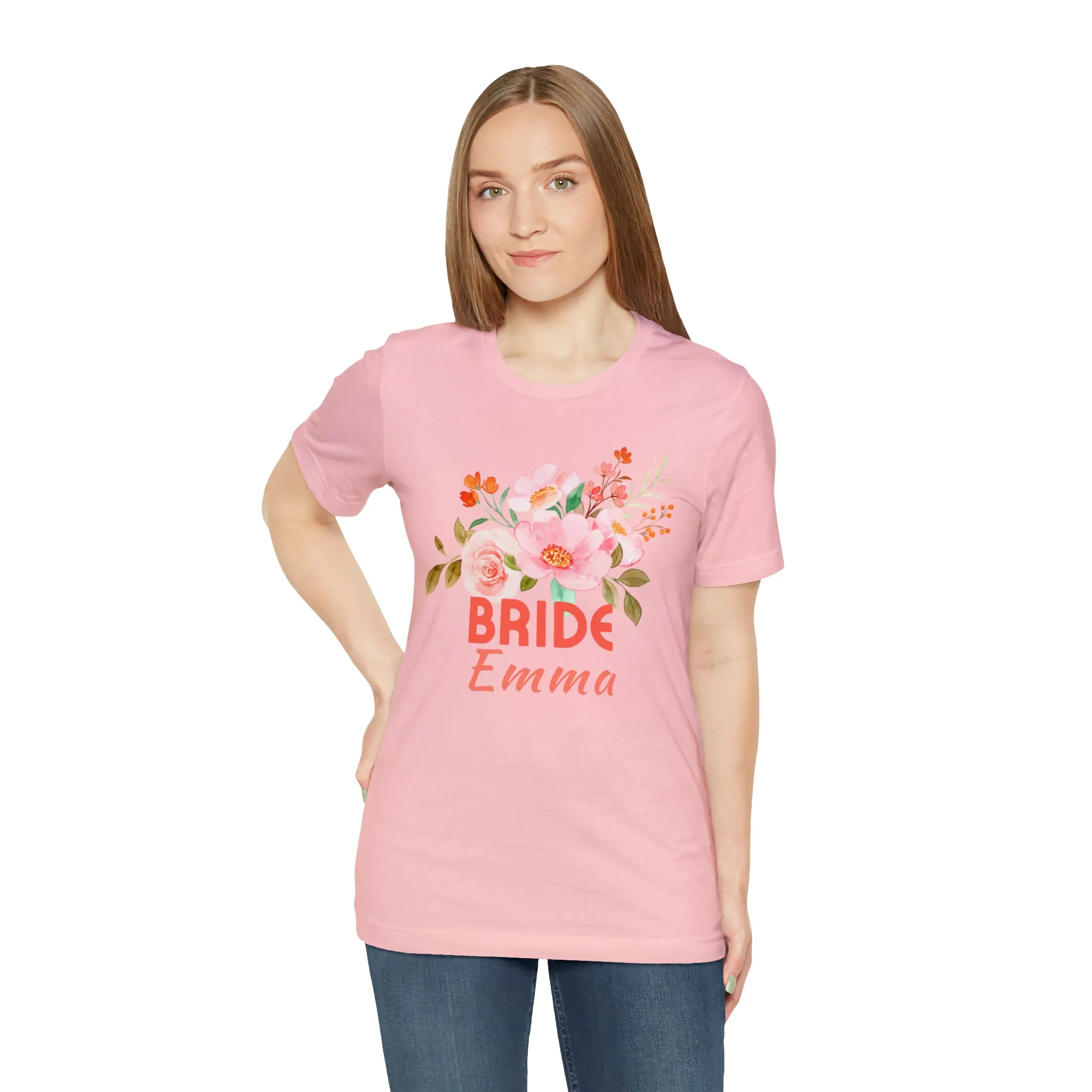 CUSTOM Bride Floral T-Shirt | Wedding Party Tee |  Bella Canvas 3001 Unisex |  Here Comes the Bride Short Sleeve Tshirt