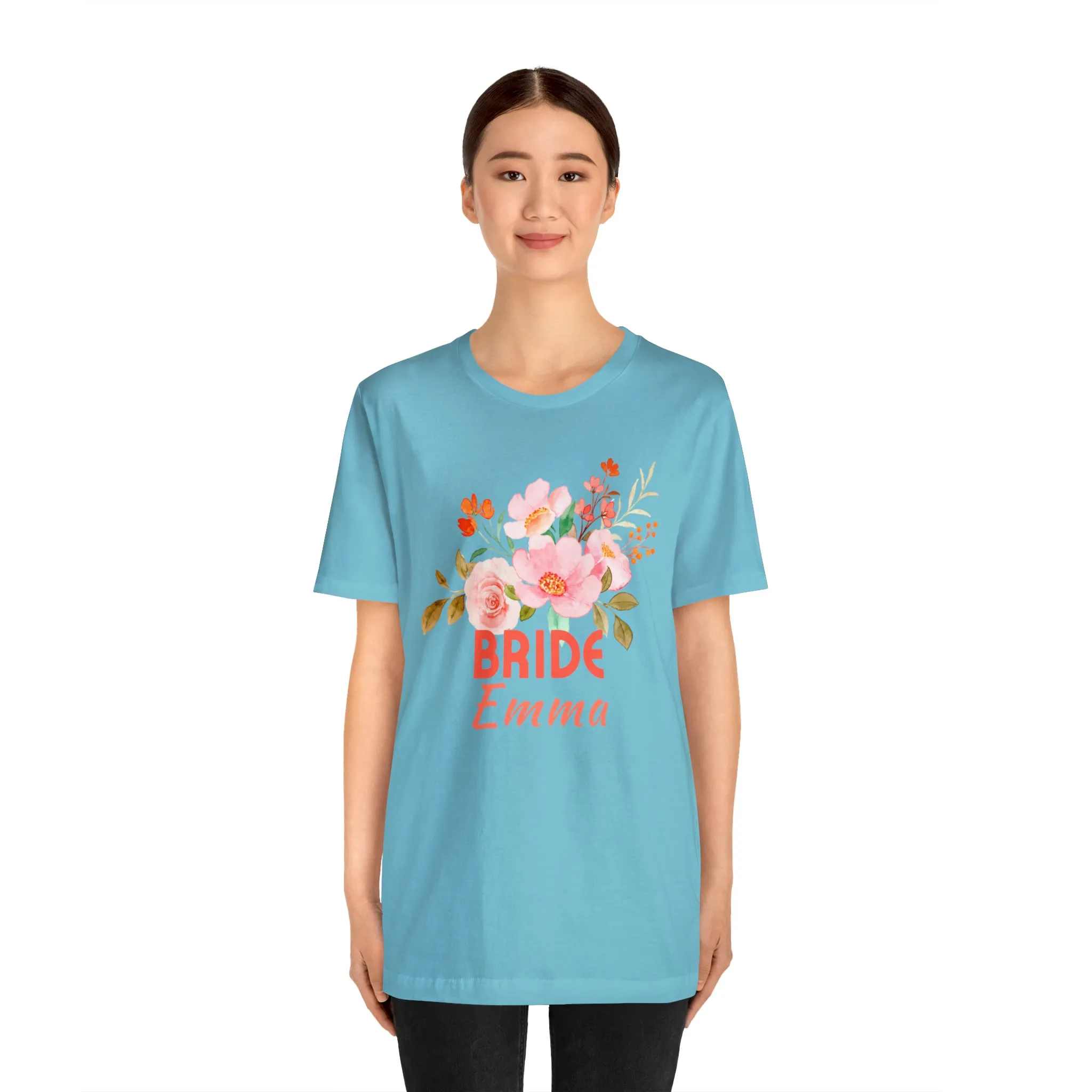 CUSTOM Bride Floral T-Shirt | Wedding Party Tee |  Bella Canvas 3001 Unisex |  Here Comes the Bride Short Sleeve Tshirt