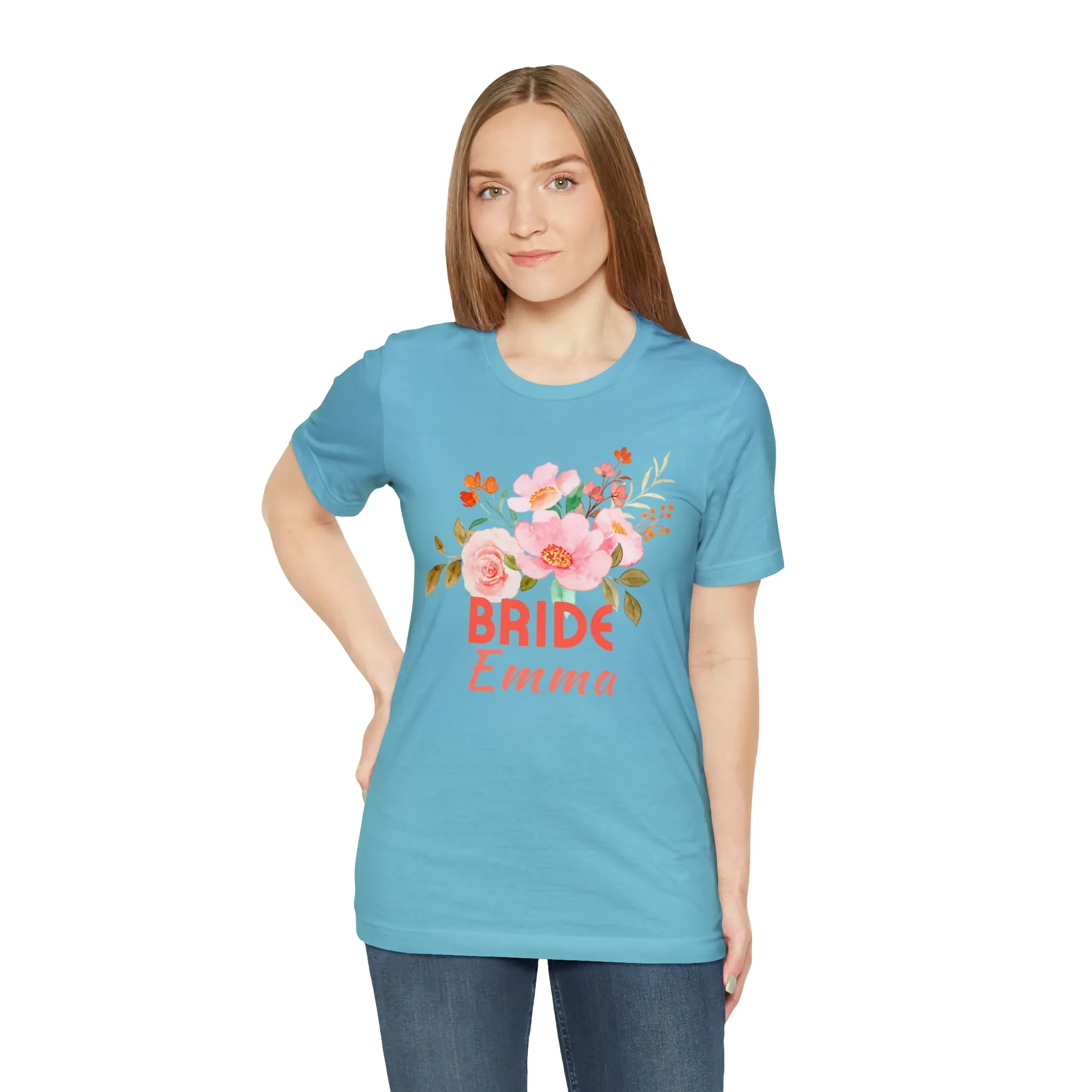 CUSTOM Bride Floral T-Shirt | Wedding Party Tee |  Bella Canvas 3001 Unisex |  Here Comes the Bride Short Sleeve Tshirt