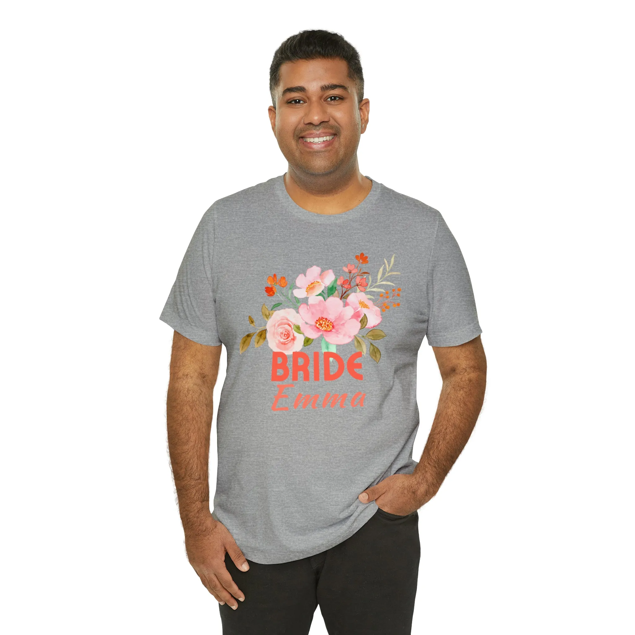 CUSTOM Bride Floral T-Shirt | Wedding Party Tee |  Bella Canvas 3001 Unisex |  Here Comes the Bride Short Sleeve Tshirt