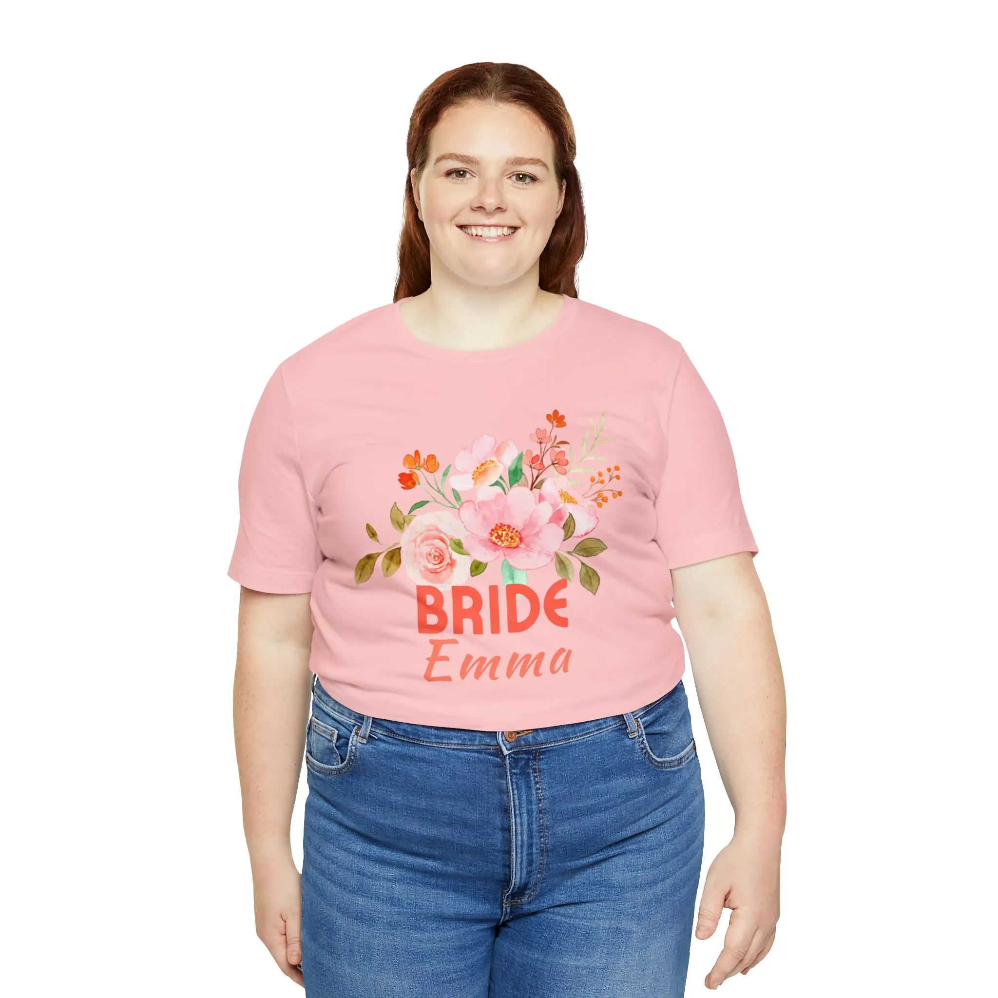 CUSTOM Bride Floral T-Shirt | Wedding Party Tee |  Bella Canvas 3001 Unisex |  Here Comes the Bride Short Sleeve Tshirt