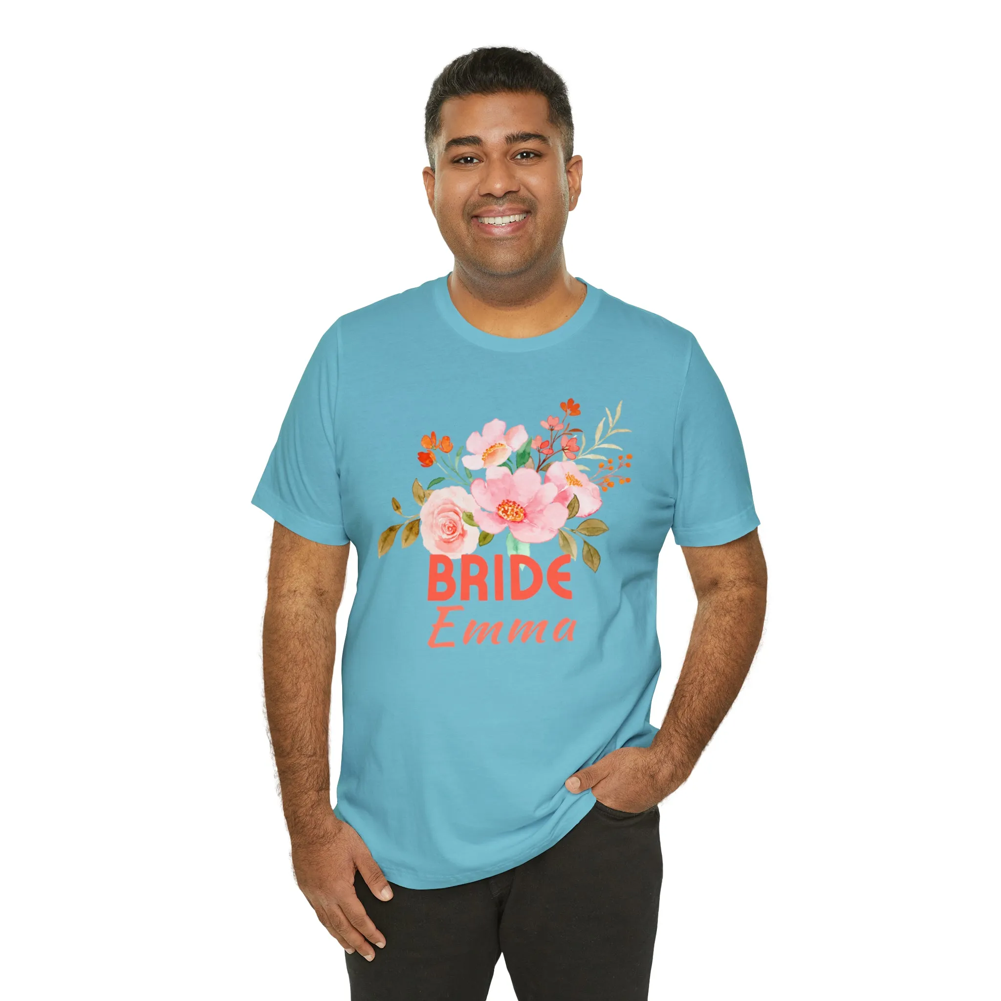 CUSTOM Bride Floral T-Shirt | Wedding Party Tee |  Bella Canvas 3001 Unisex |  Here Comes the Bride Short Sleeve Tshirt