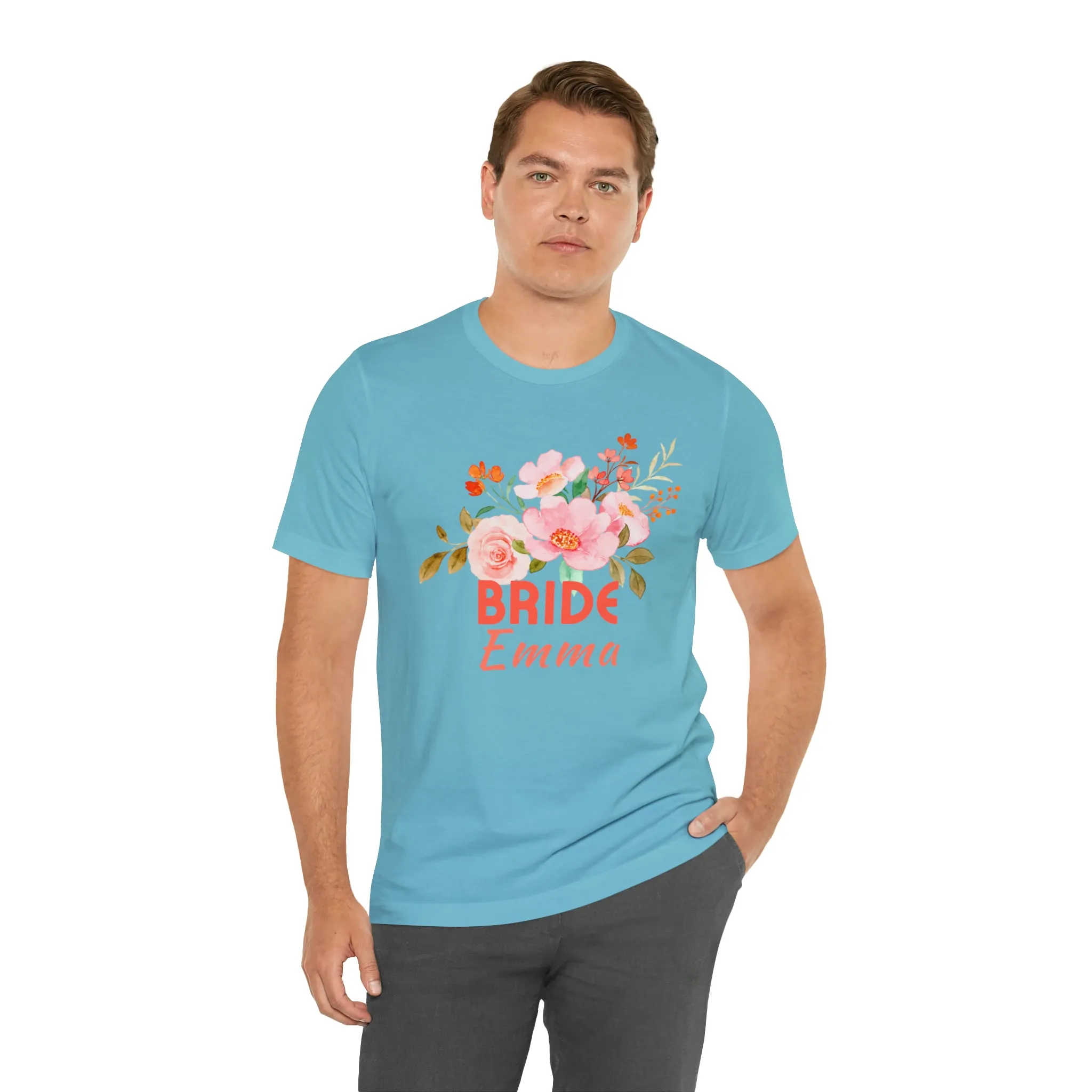 CUSTOM Bride Floral T-Shirt | Wedding Party Tee |  Bella Canvas 3001 Unisex |  Here Comes the Bride Short Sleeve Tshirt