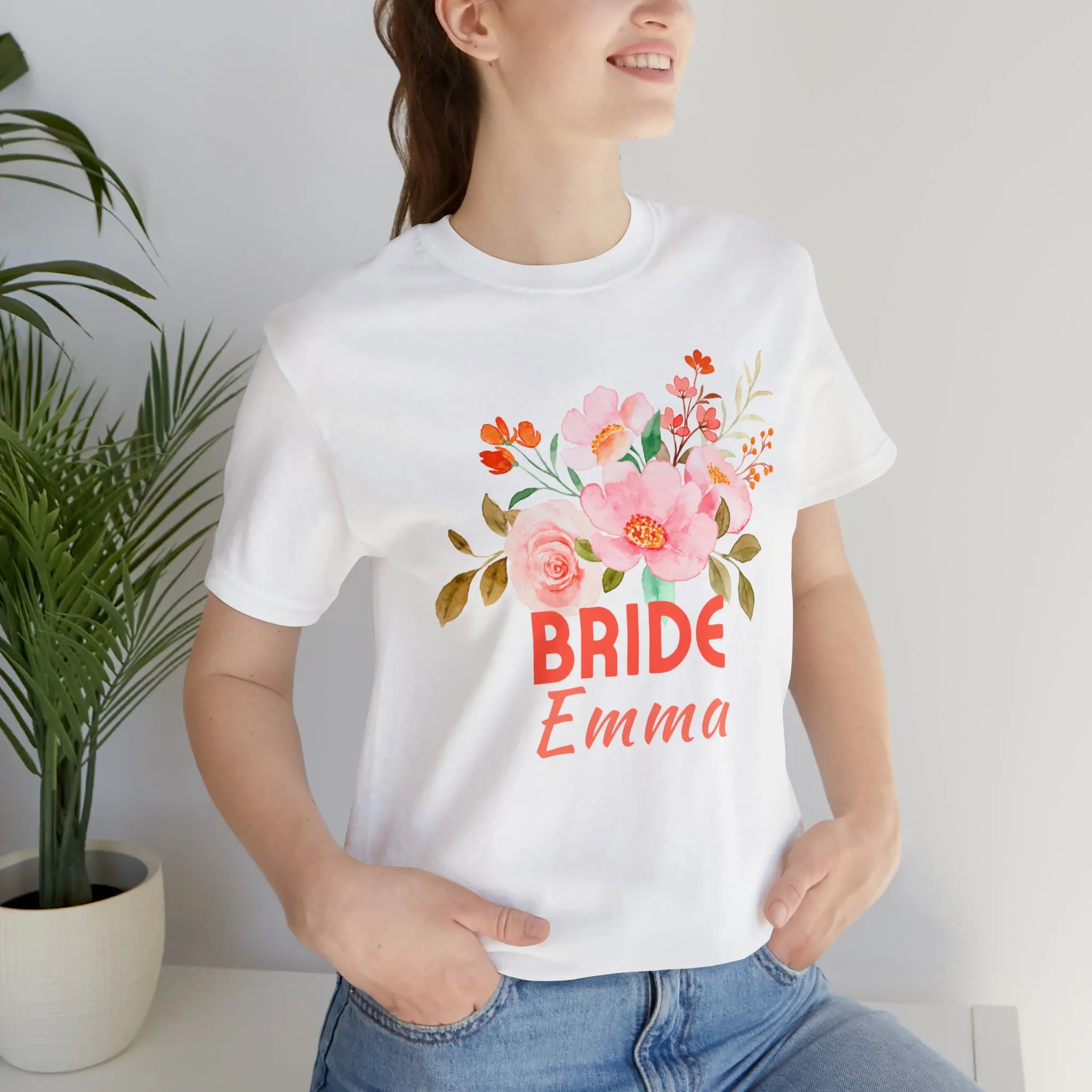 CUSTOM Bride Floral T-Shirt | Wedding Party Tee |  Bella Canvas 3001 Unisex |  Here Comes the Bride Short Sleeve Tshirt