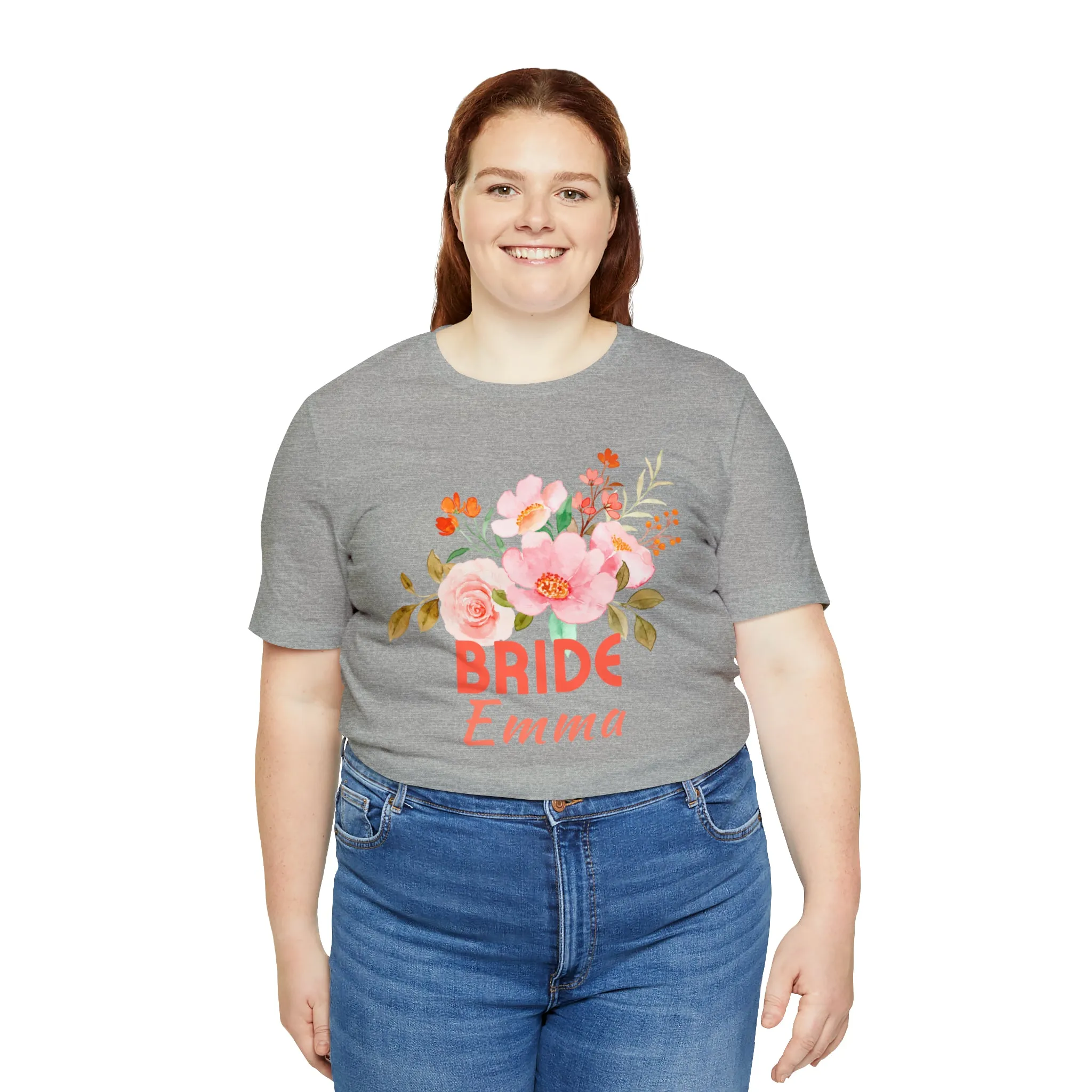 CUSTOM Bride Floral T-Shirt | Wedding Party Tee |  Bella Canvas 3001 Unisex |  Here Comes the Bride Short Sleeve Tshirt