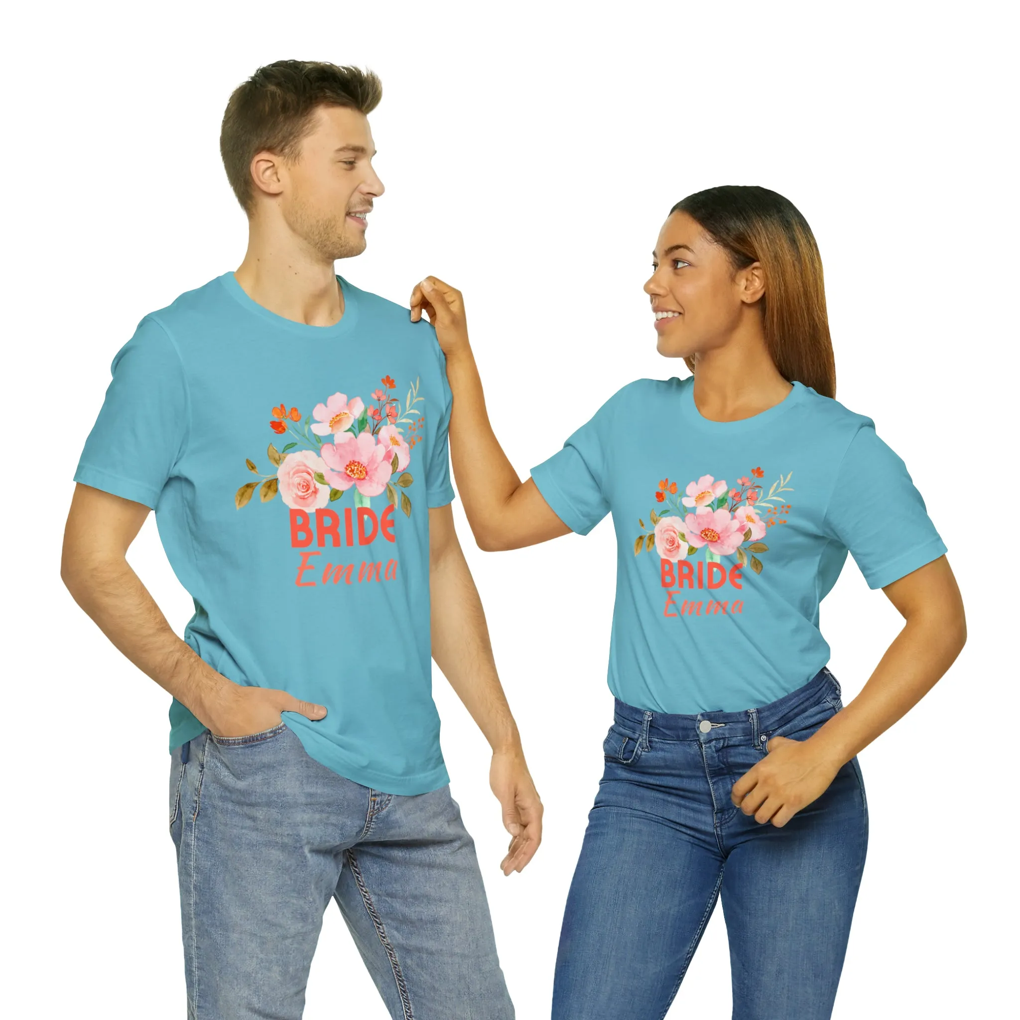CUSTOM Bride Floral T-Shirt | Wedding Party Tee |  Bella Canvas 3001 Unisex |  Here Comes the Bride Short Sleeve Tshirt