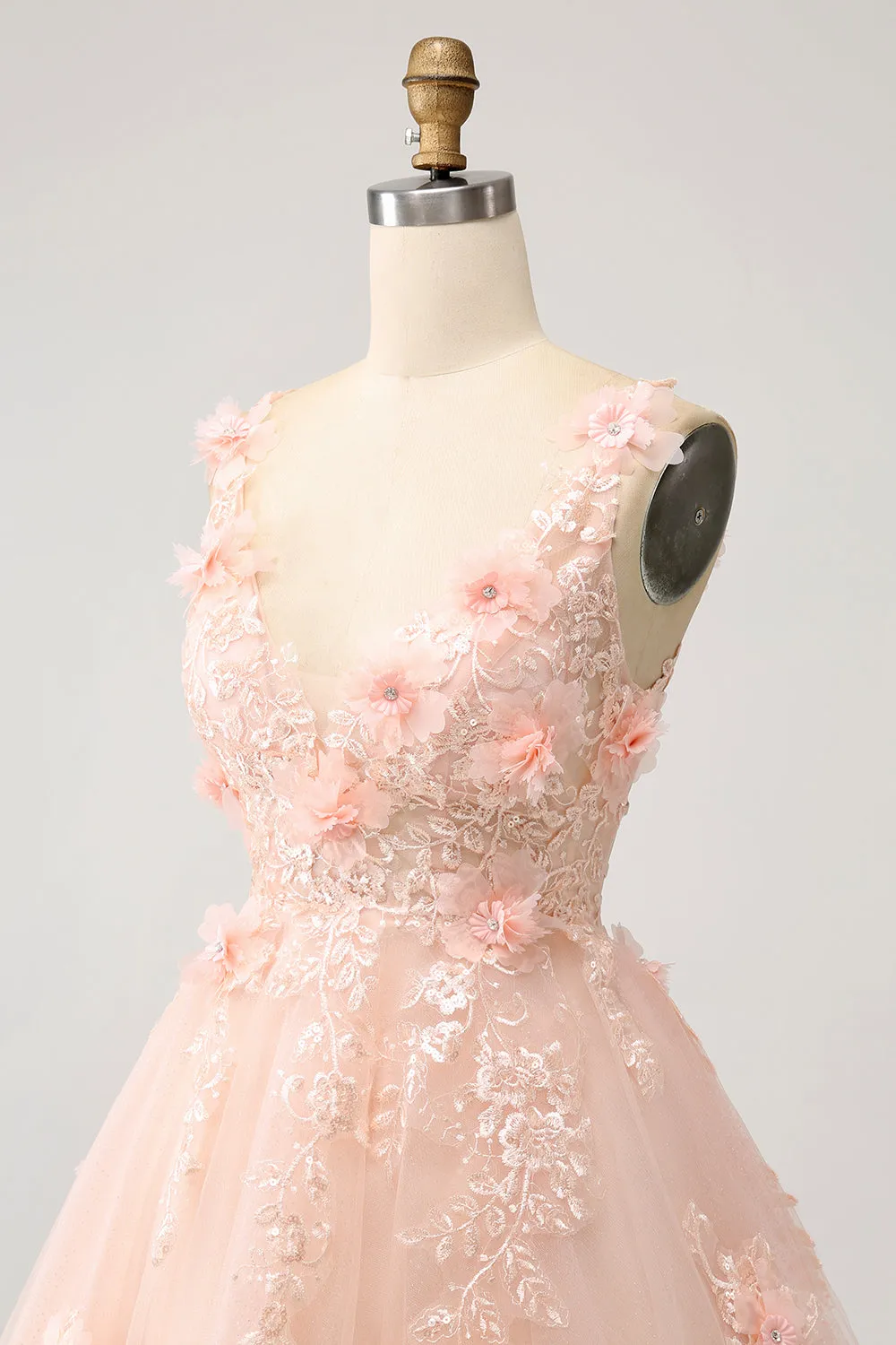 Cute Blush A Line V Neck Sequin Corset Short Homecoming Dress with Appliques