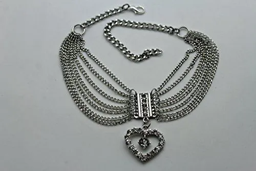 Dangling Rhinestone Heart Charm Multi Strand Metal Boot Chain