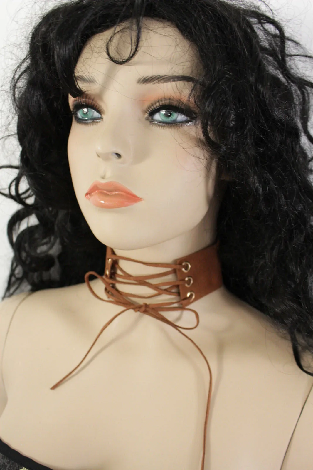 Dark Blue Metallic Rose Gold Pastel Pink Animal Print Leopard Brown Wide Denim Fabric Corset Long Tie Choker Necklace