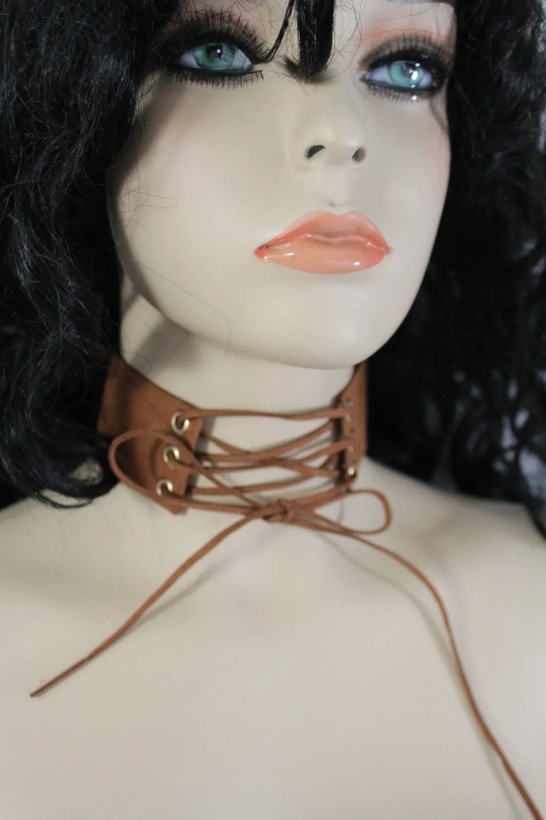 Dark Blue Metallic Rose Gold Pastel Pink Animal Print Leopard Brown Wide Denim Fabric Corset Long Tie Choker Necklace