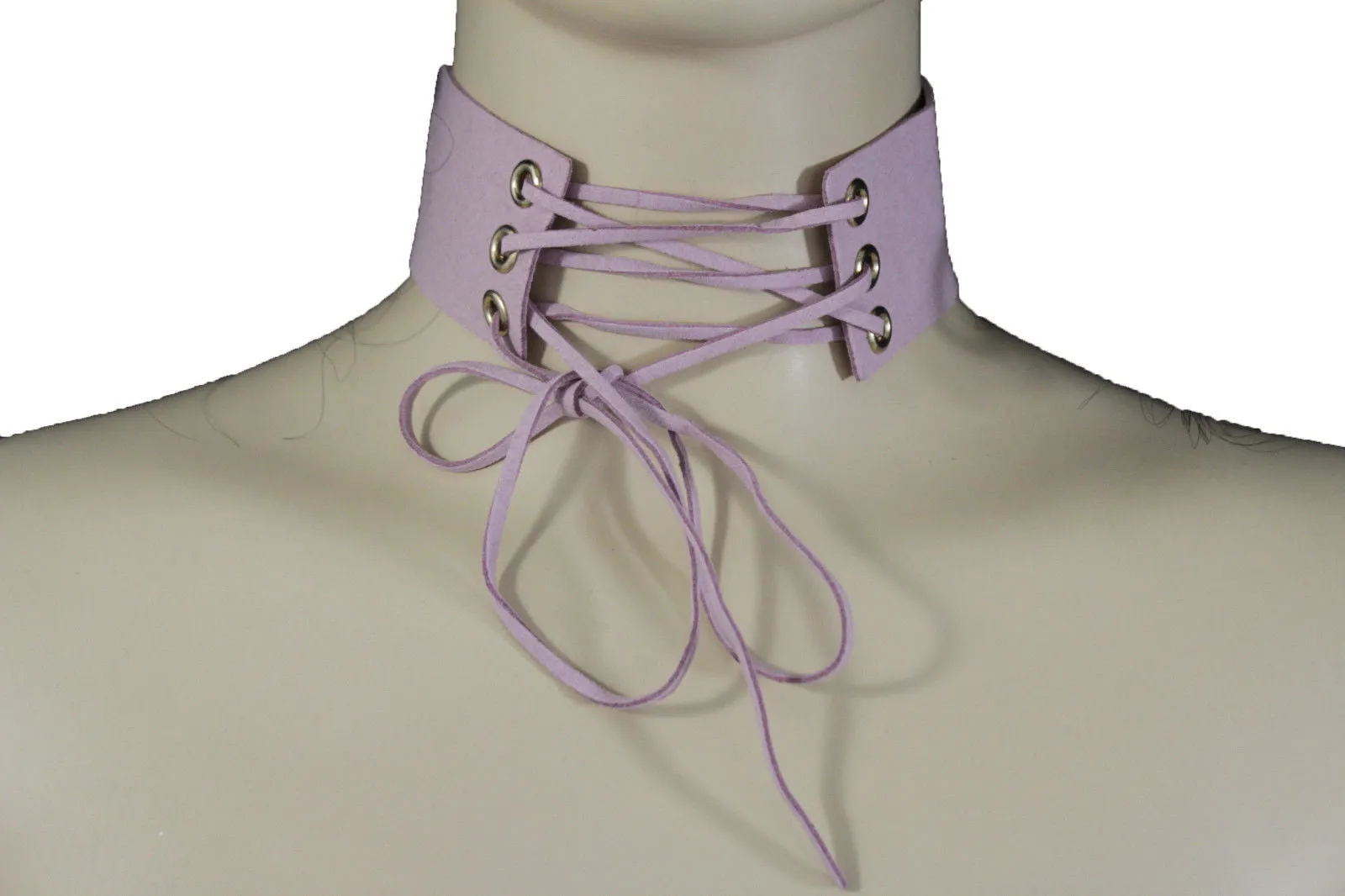 Dark Blue Metallic Rose Gold Pastel Pink Animal Print Leopard Brown Wide Denim Fabric Corset Long Tie Choker Necklace