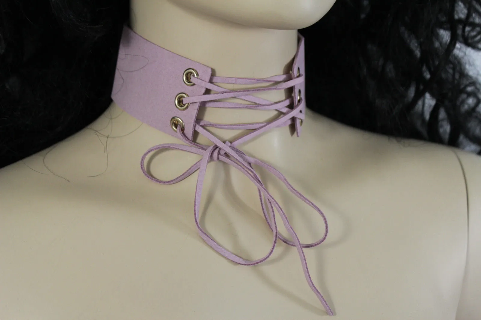 Dark Blue Metallic Rose Gold Pastel Pink Animal Print Leopard Brown Wide Denim Fabric Corset Long Tie Choker Necklace