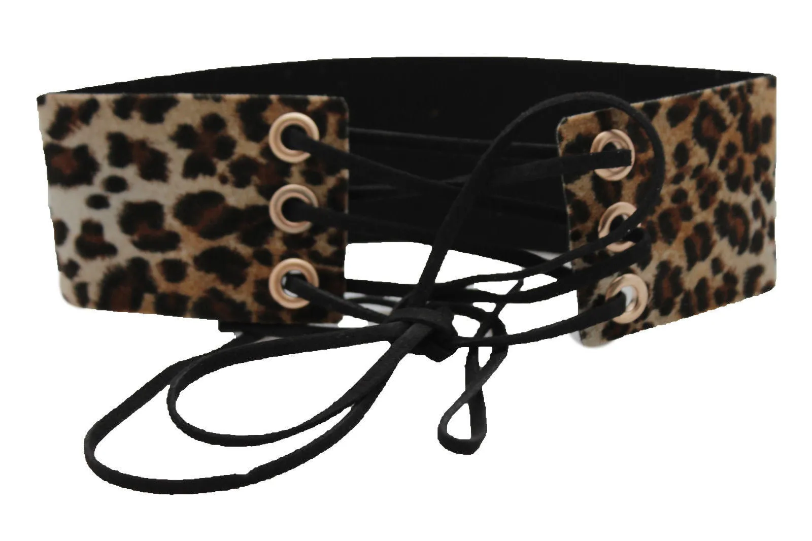 Dark Blue Metallic Rose Gold Pastel Pink Animal Print Leopard Brown Wide Denim Fabric Corset Long Tie Choker Necklace