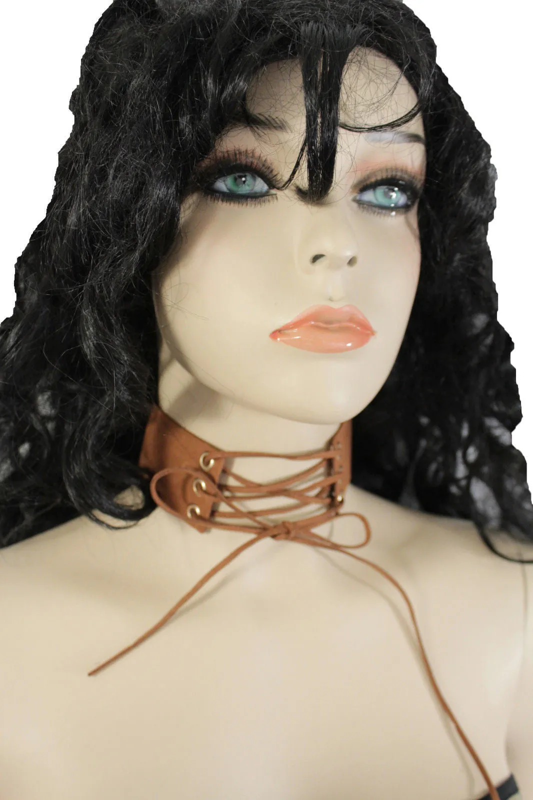 Dark Blue Metallic Rose Gold Pastel Pink Animal Print Leopard Brown Wide Denim Fabric Corset Long Tie Choker Necklace