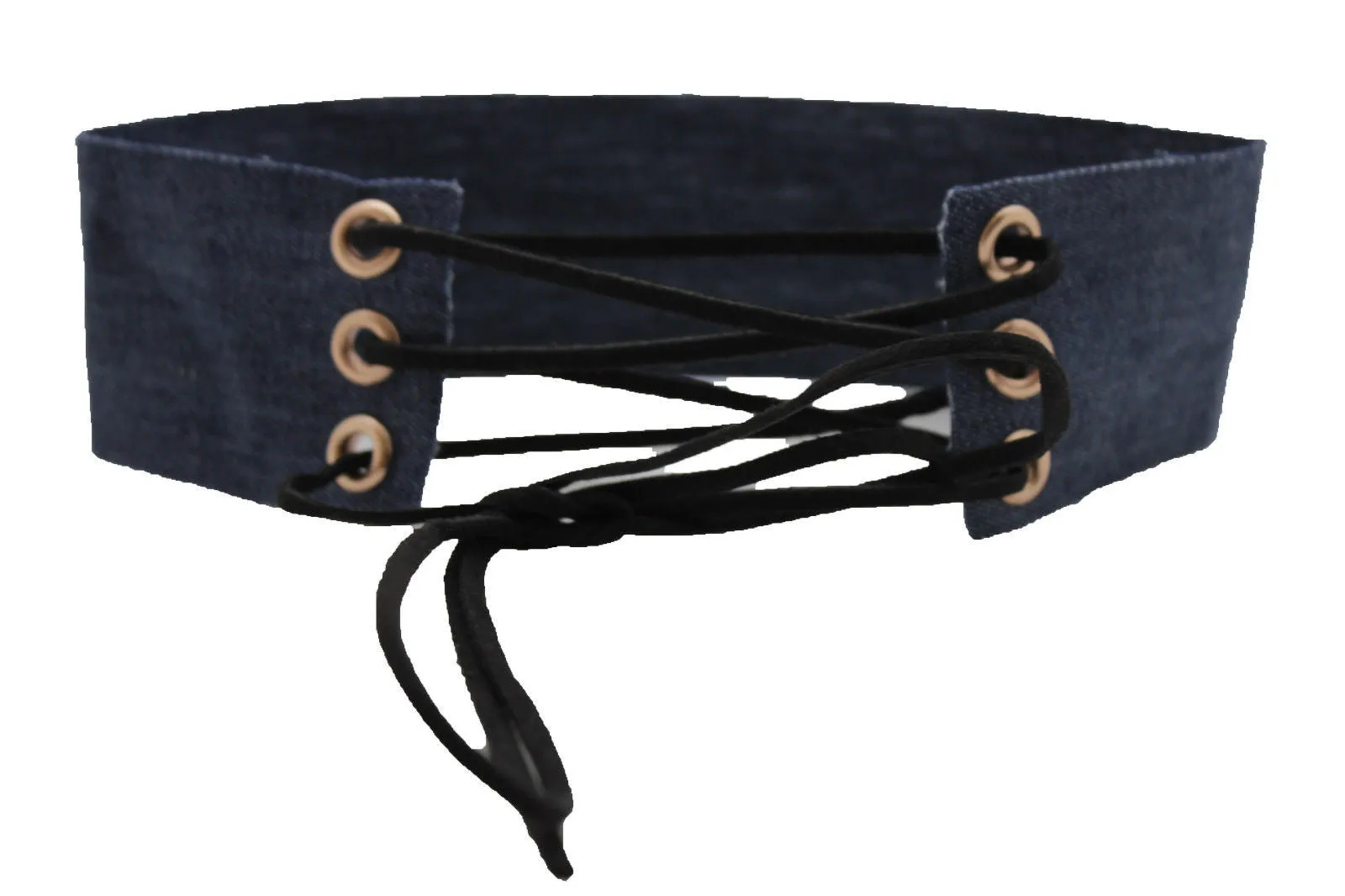 Dark Blue Metallic Rose Gold Pastel Pink Animal Print Leopard Brown Wide Denim Fabric Corset Long Tie Choker Necklace