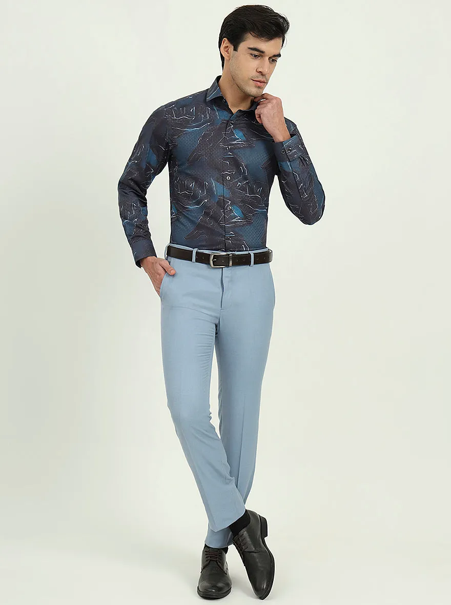 Dark Blue Printed Slim Fit Party Wear Shirt | Greenfire