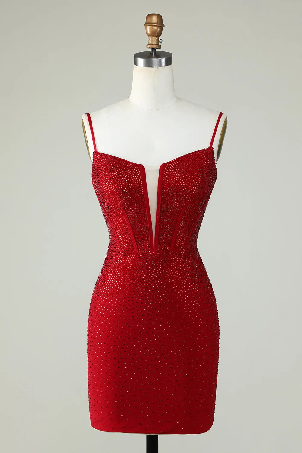 Dark Green Bodycon Spaghetti Straps Short Homecoming Dress with Beading