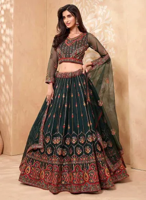 Dark Green Heavy Floral Embroidered Stylish Lehenga Choli
