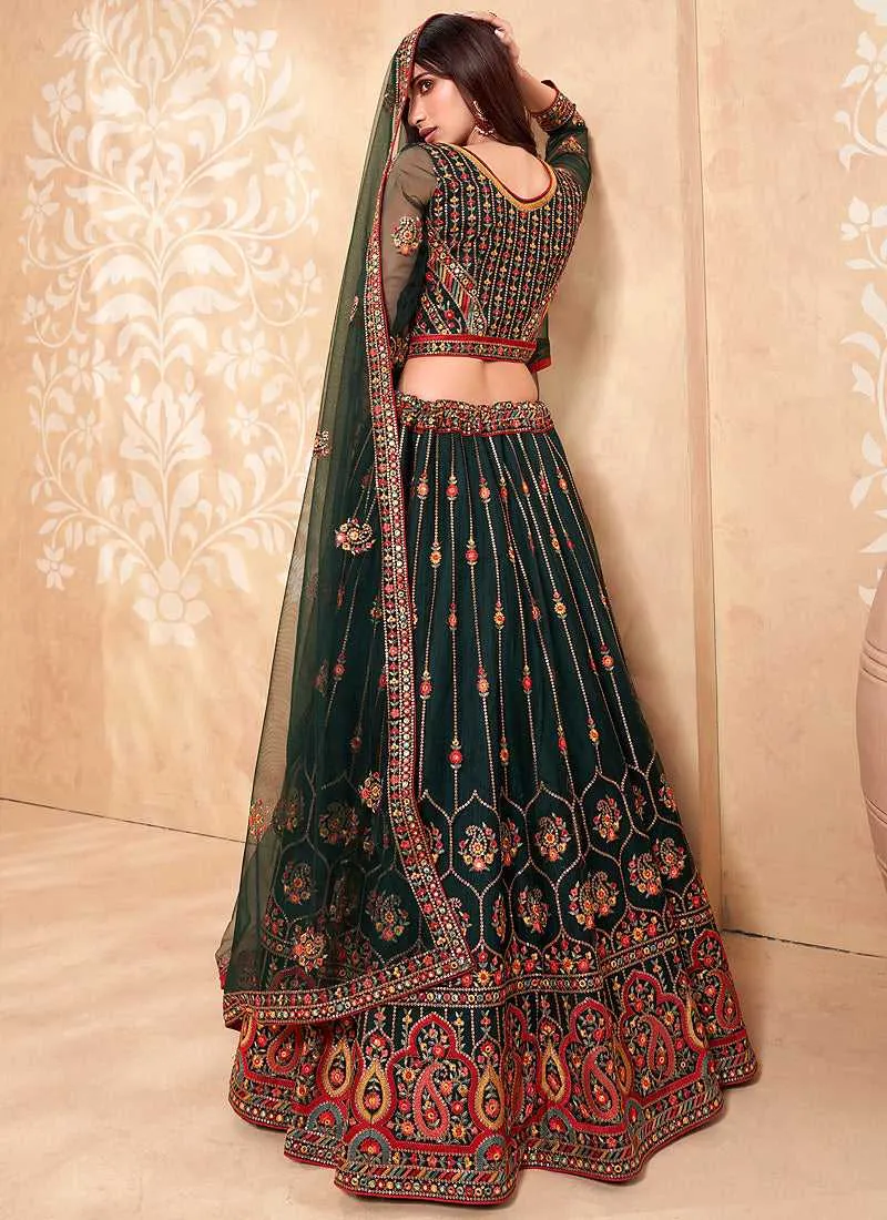 Dark Green Heavy Floral Embroidered Stylish Lehenga Choli
