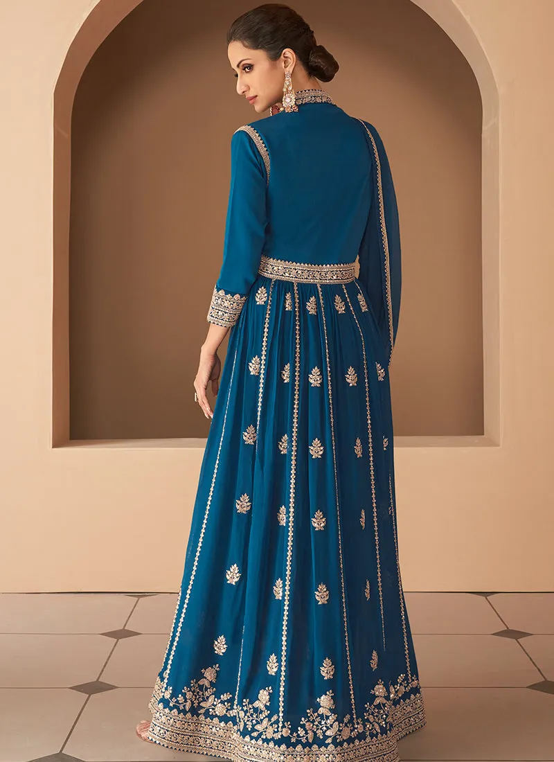 Dark Teal Heavy Embroidered Stylish Anarkali