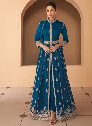 Dark Teal Heavy Embroidered Stylish Anarkali