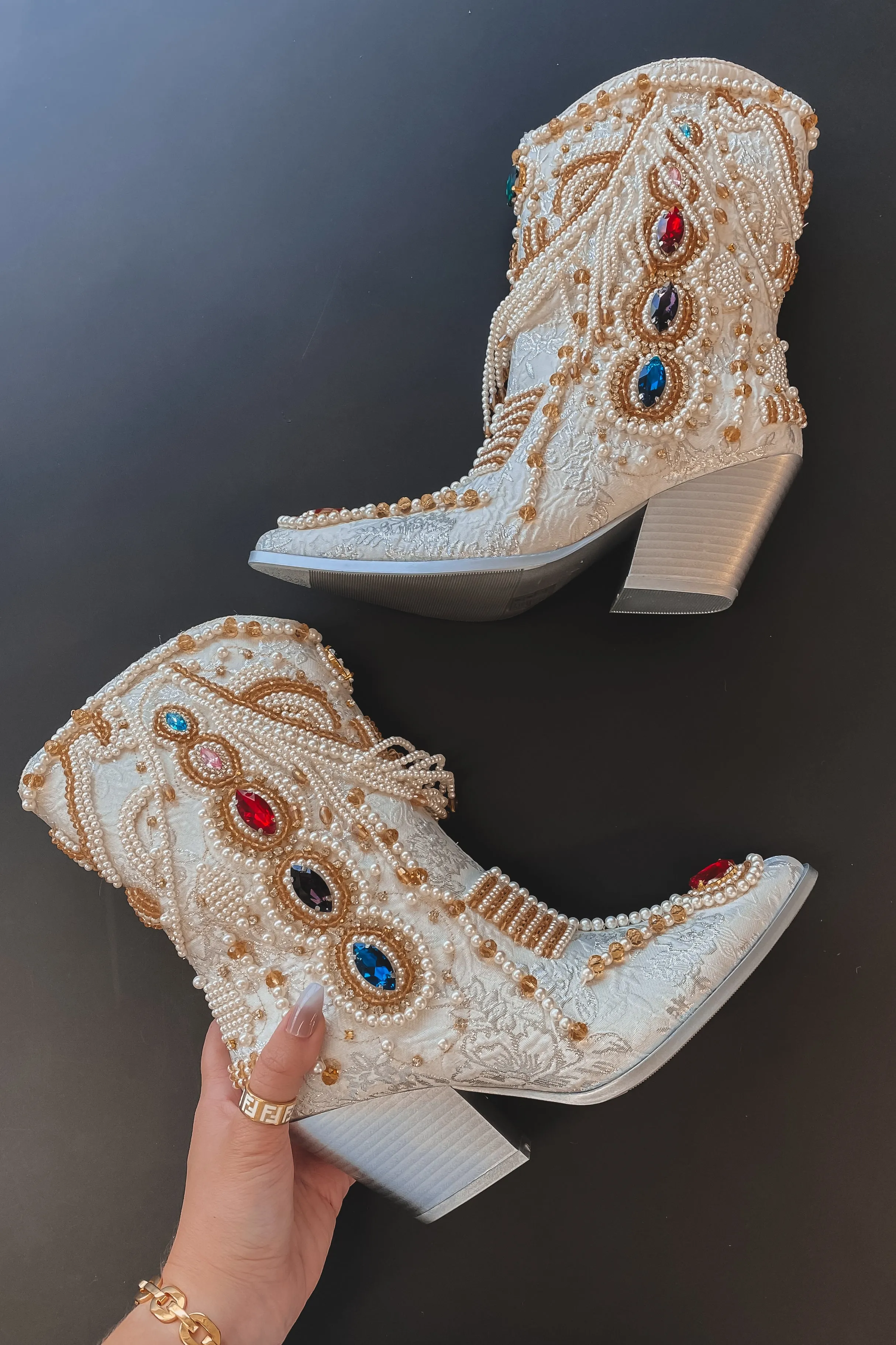 DEAL Going To The Chapel Jeweled White Statement Boots