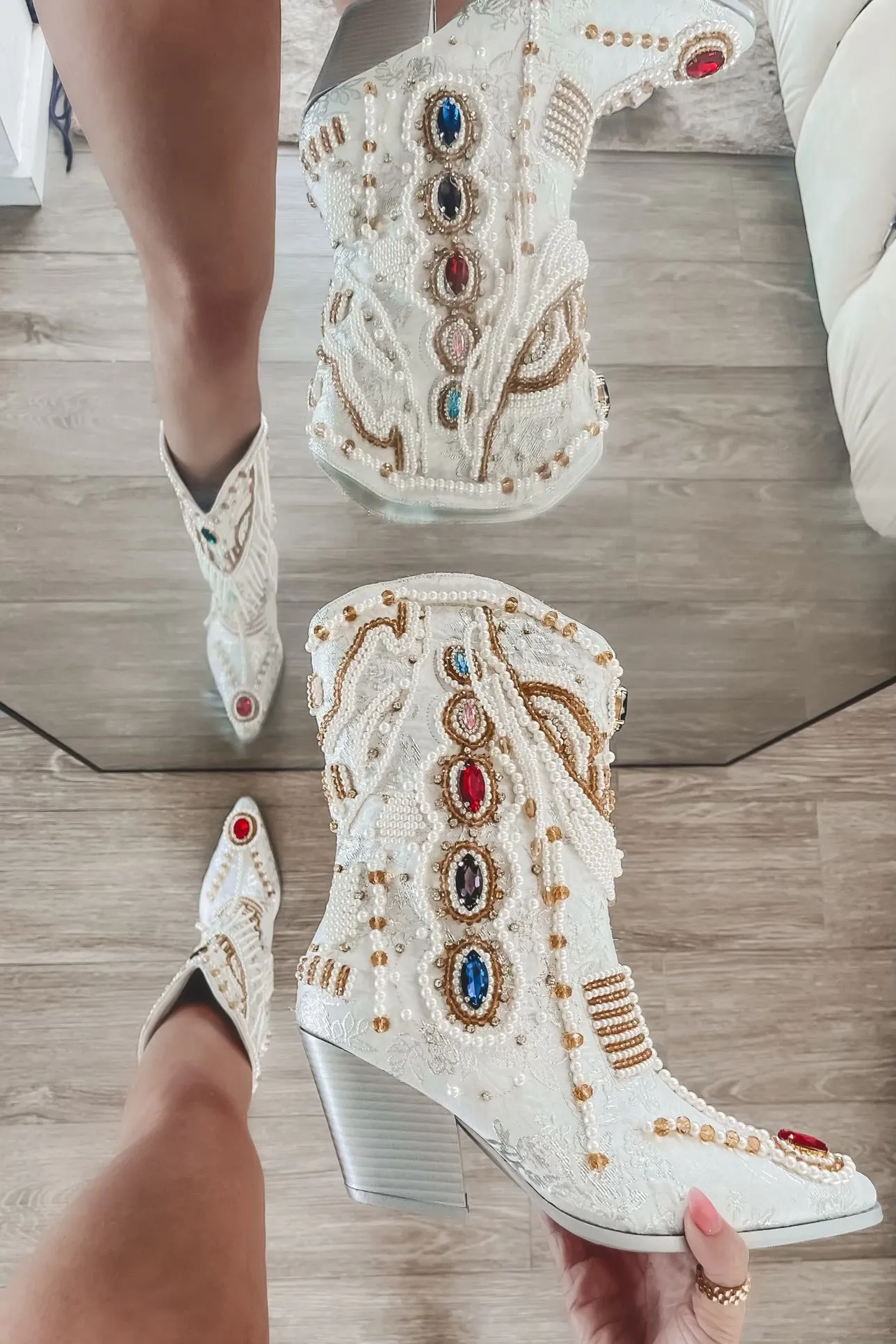 DEAL Going To The Chapel Jeweled White Statement Boots